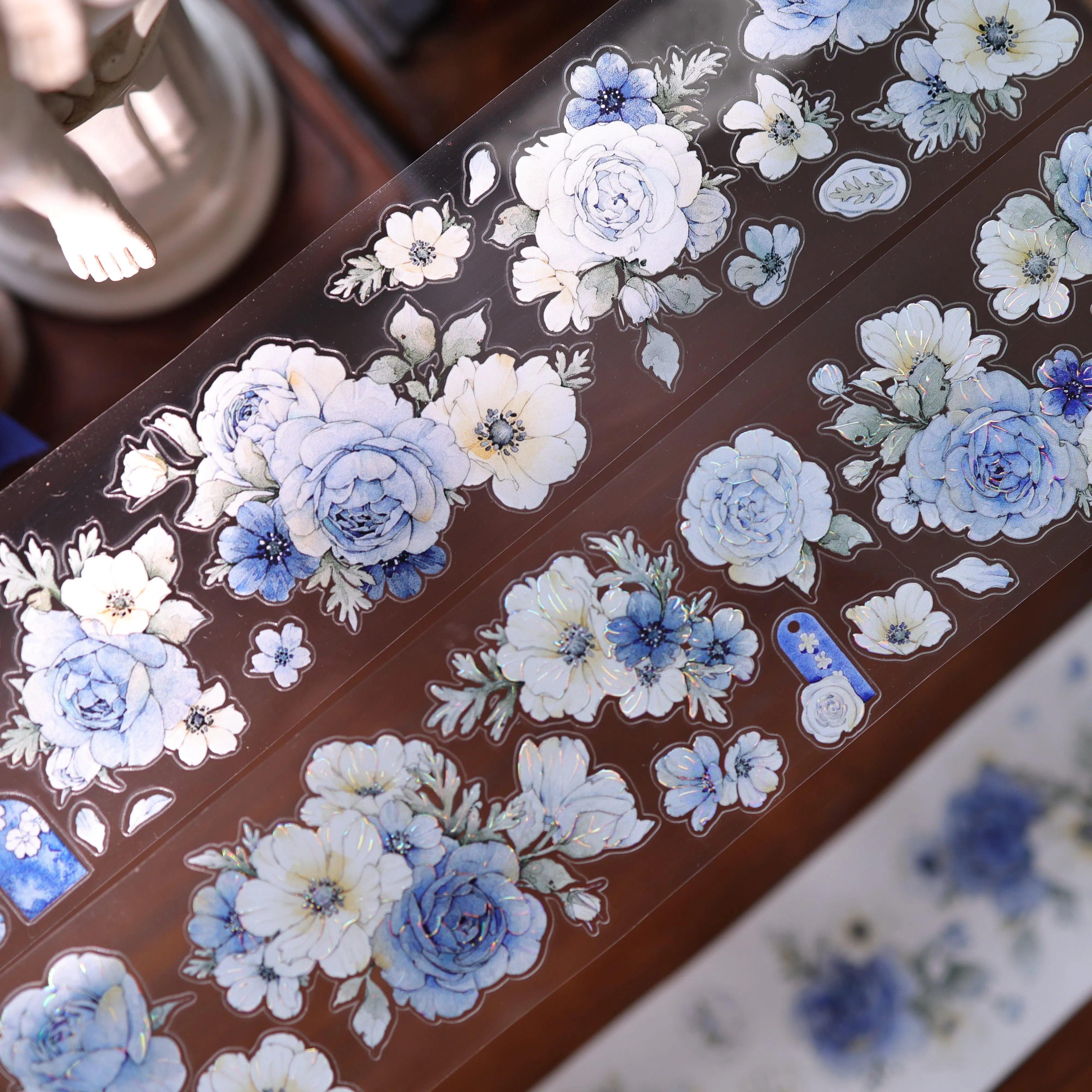 YIER Studio Pre-cut Blue and cyan flowers PET Tape 2.17*196.85 inch