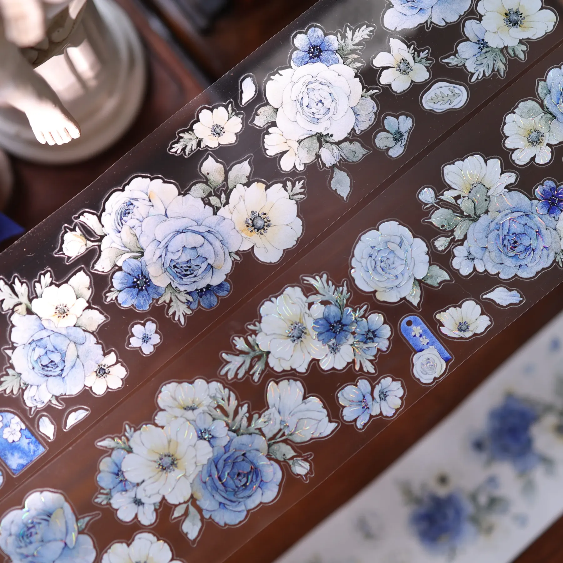 YIER Studio Pre-cut Blue and cyan flowers PET Tape 2.17*196.85 inch