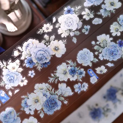 YIER Studio Pre-cut Blue and cyan flowers PET Tape 2.17*196.85 inch