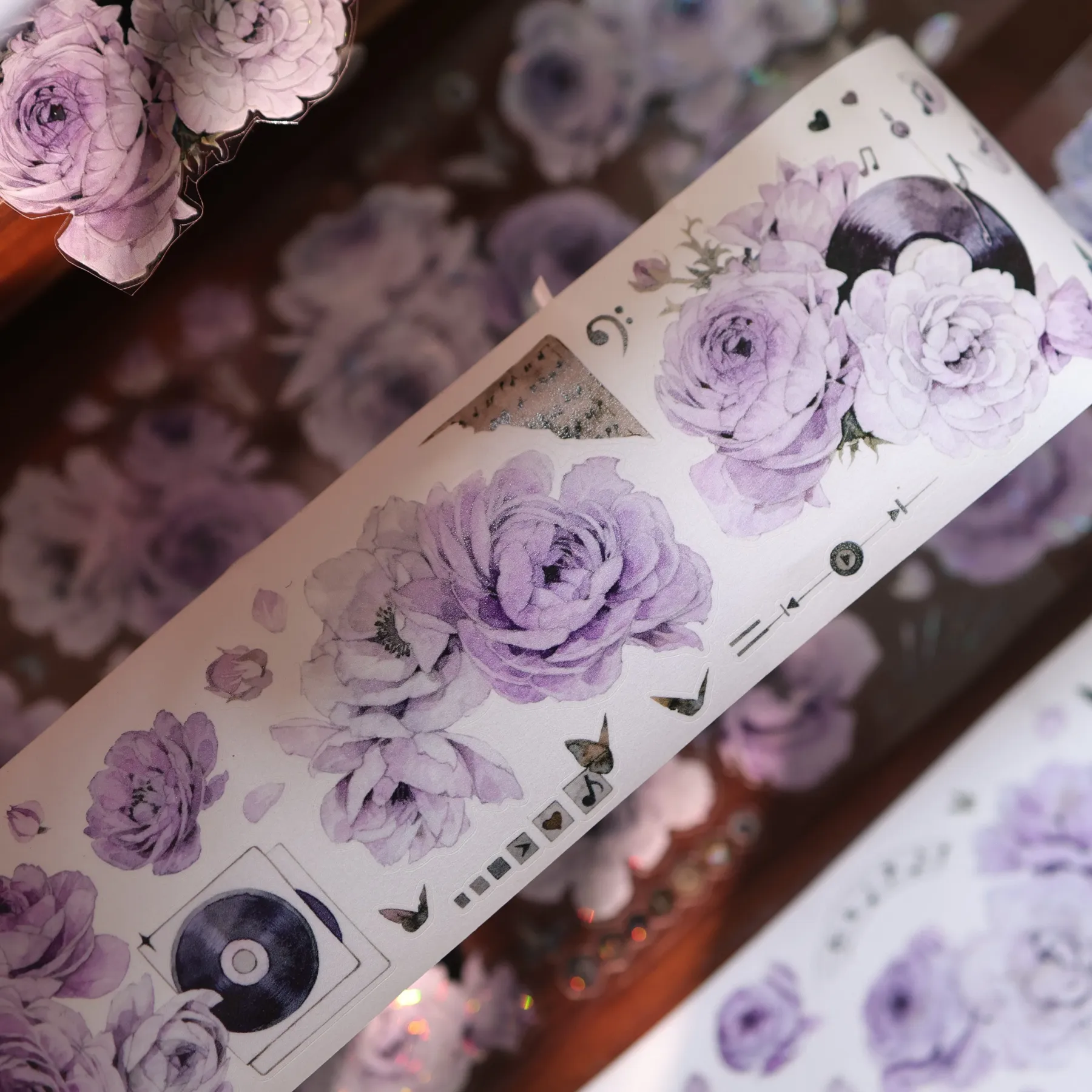 YIER Studio Pre-cut Purple flowers PET Tape 2.36*196.85 inch