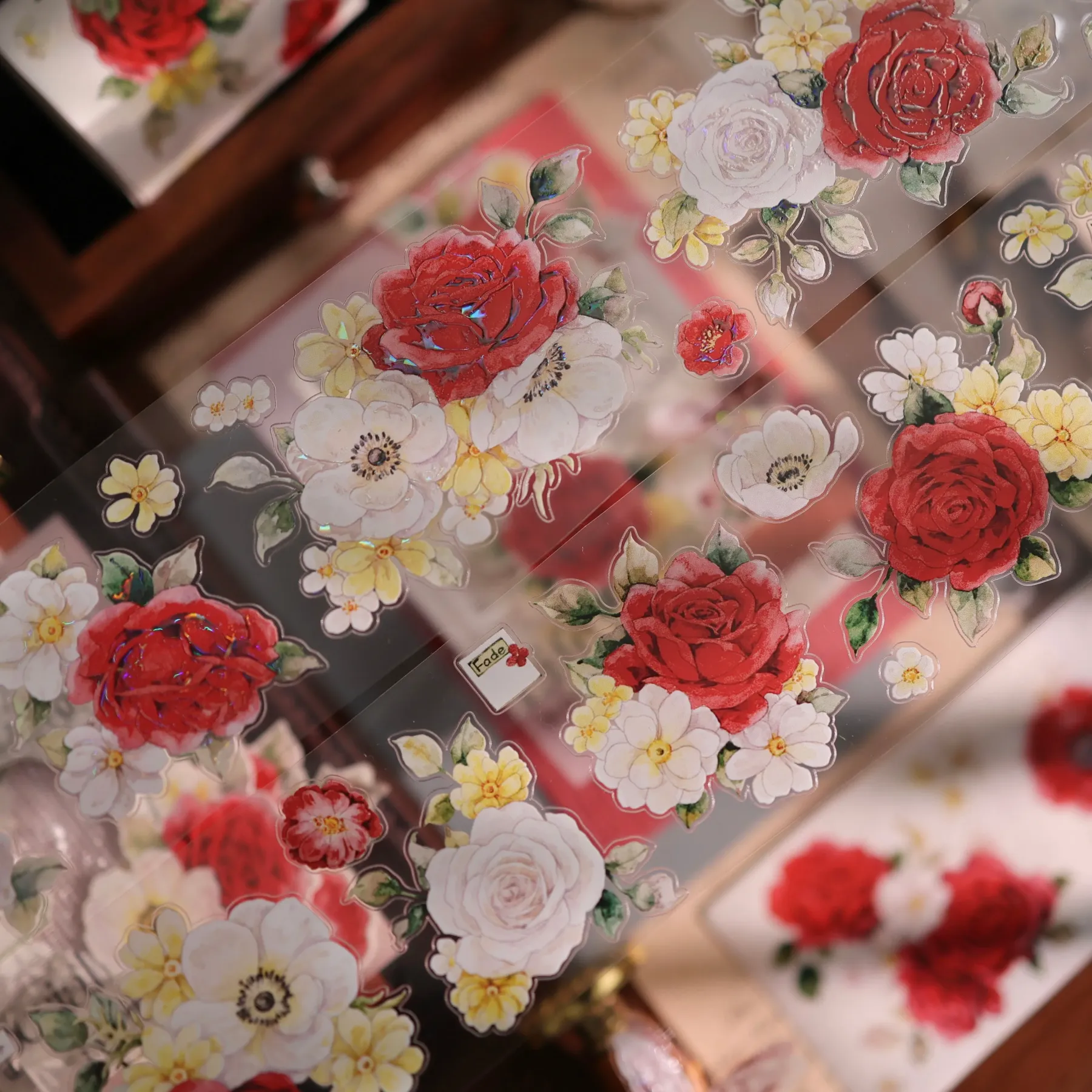 YIER Studio Pre-cut Red flowers PET Tape 2.17×118.11 inch