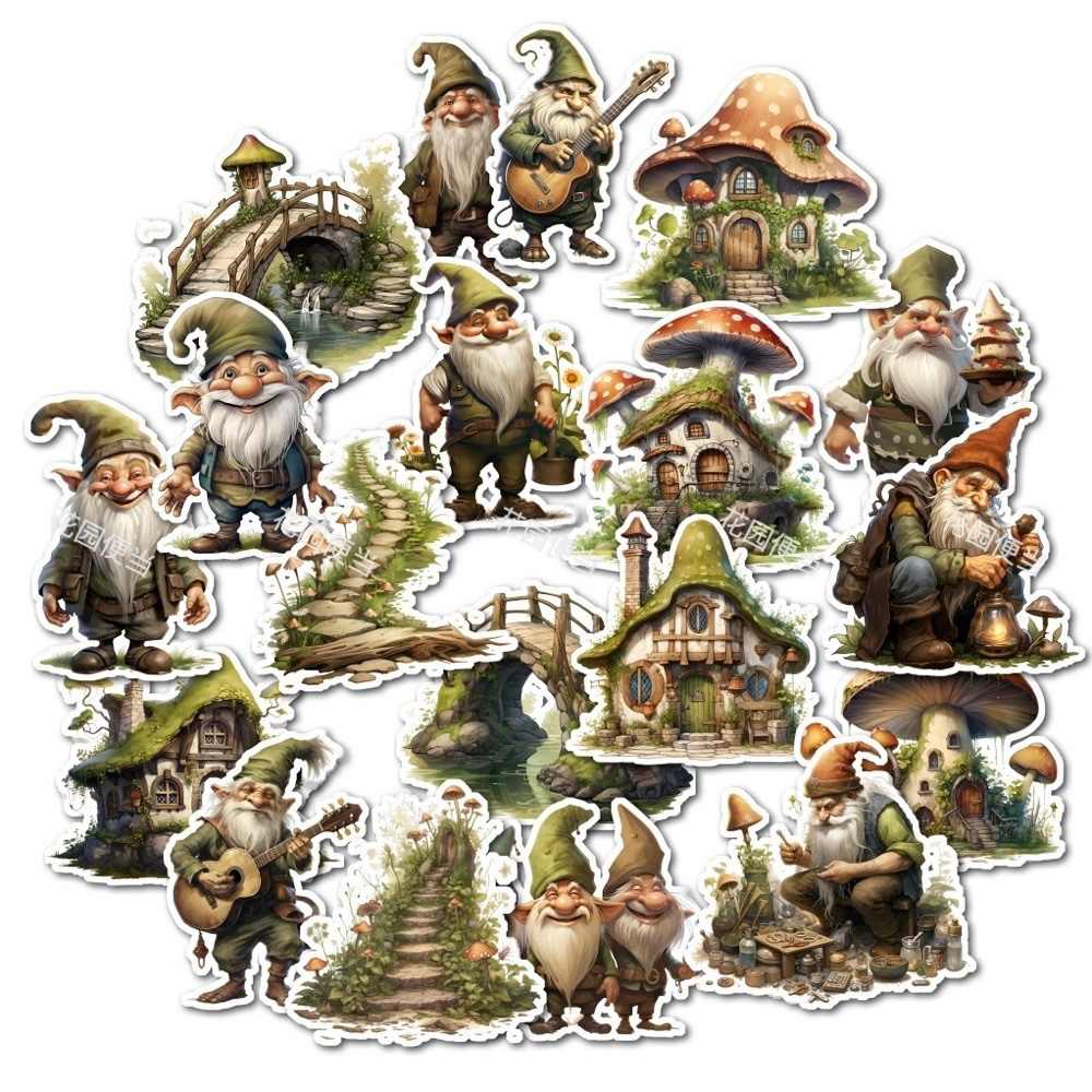 20Pcs/Pack Vintage Garden Gnome, Dwarf, Mushroom House, Decorative Stickers