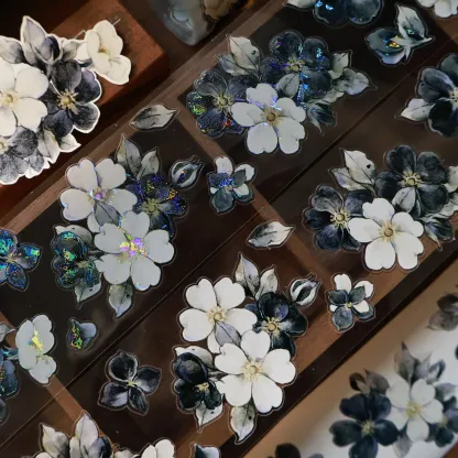 YIER StudioBlack and white flowers Washi PET Tape 2.17*196.85 inch