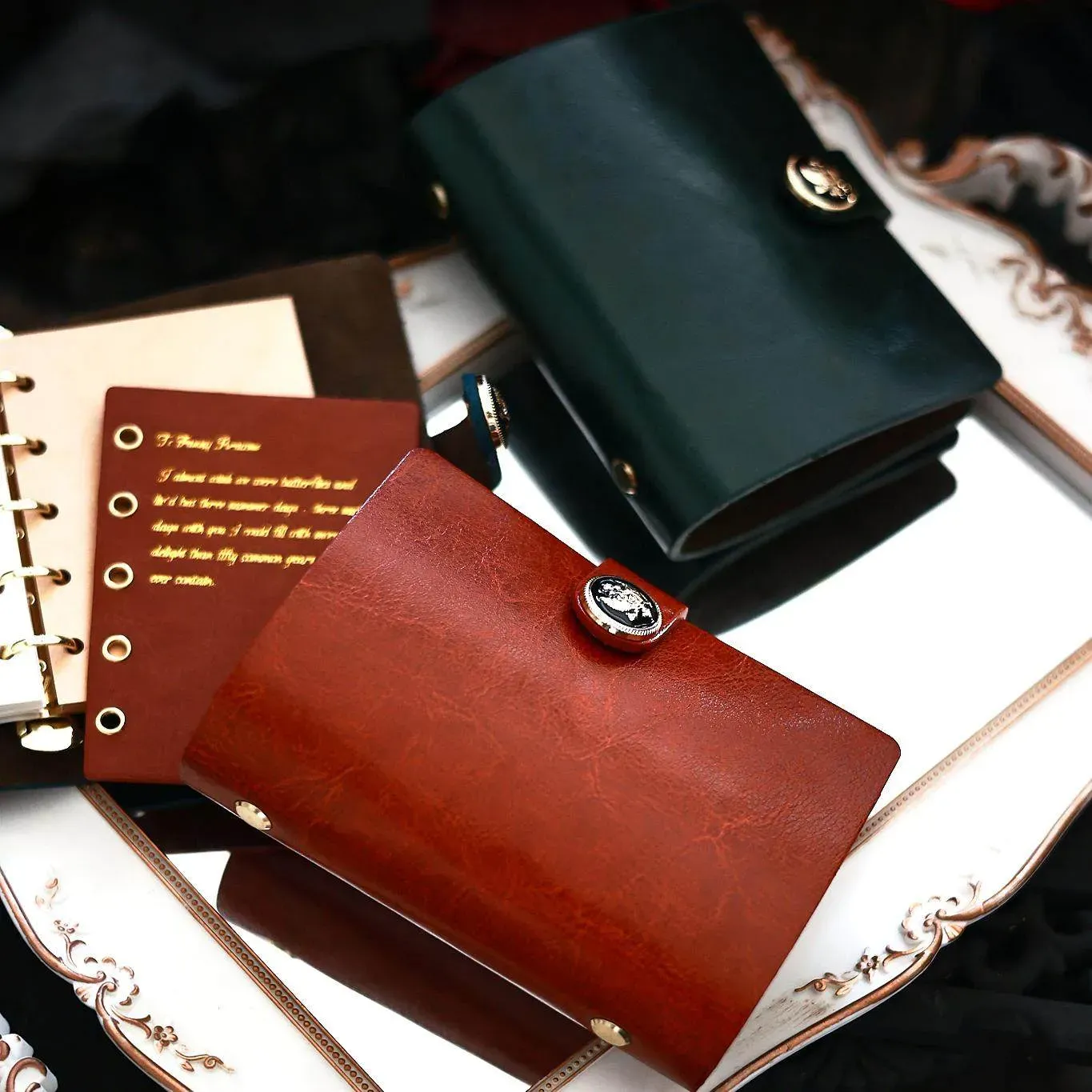 Vintage Genuine Leather M5 Ring Binder Notebook | Pocket Size Refillable Journal with 90 Blank Sheets