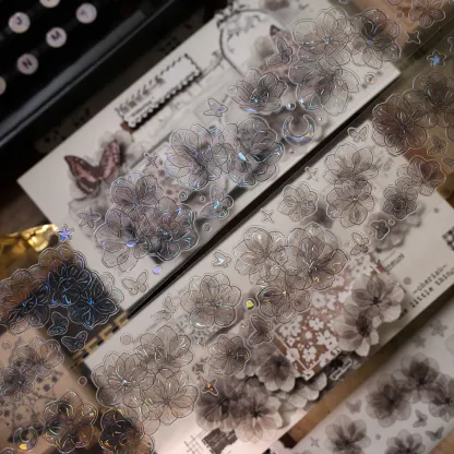 YIER Studio Transparent black flowers PET Washi Tape 1.97*196.85 inch