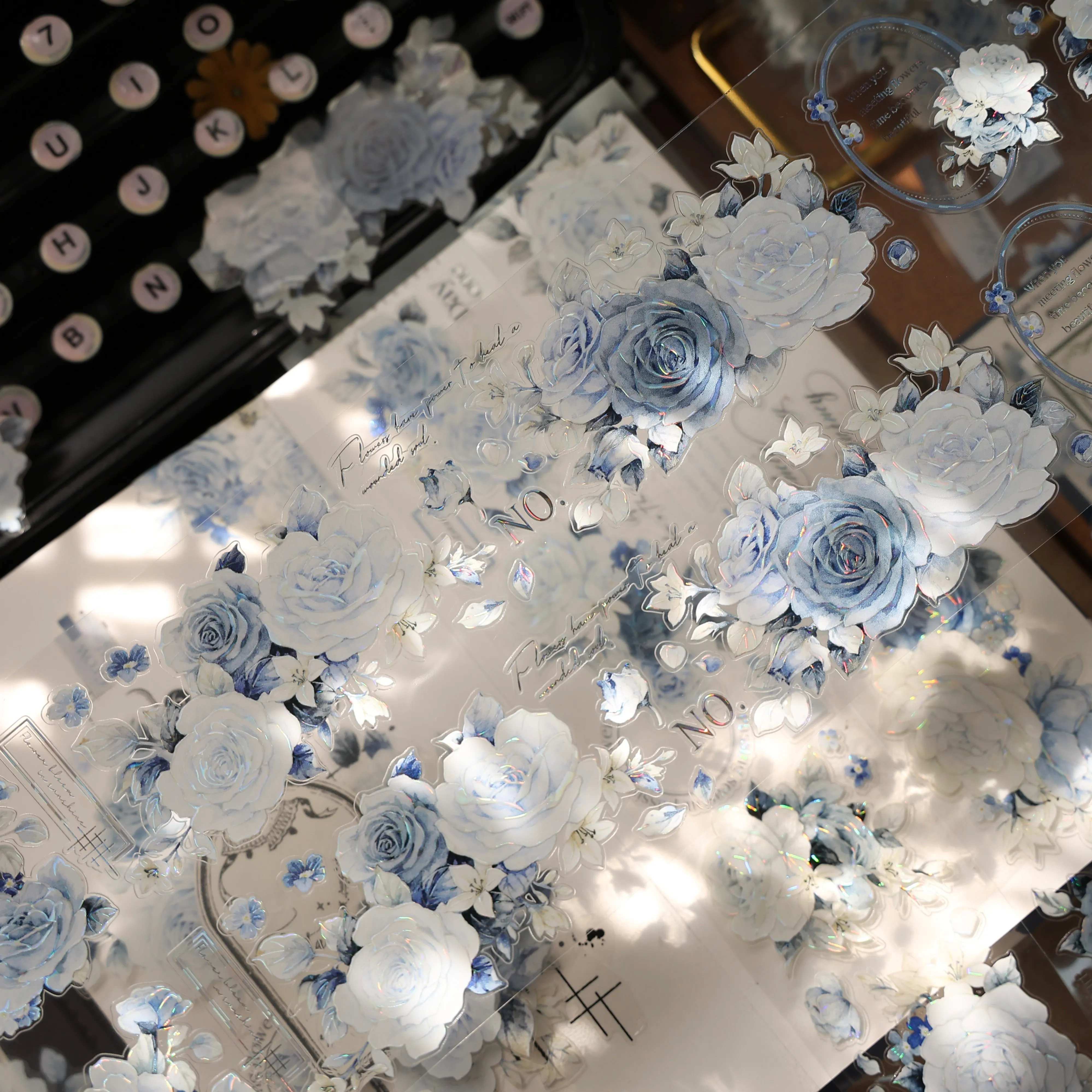 YIER Studio Blue Rose Theme PET Washi Tape 1.97*196.85 inch