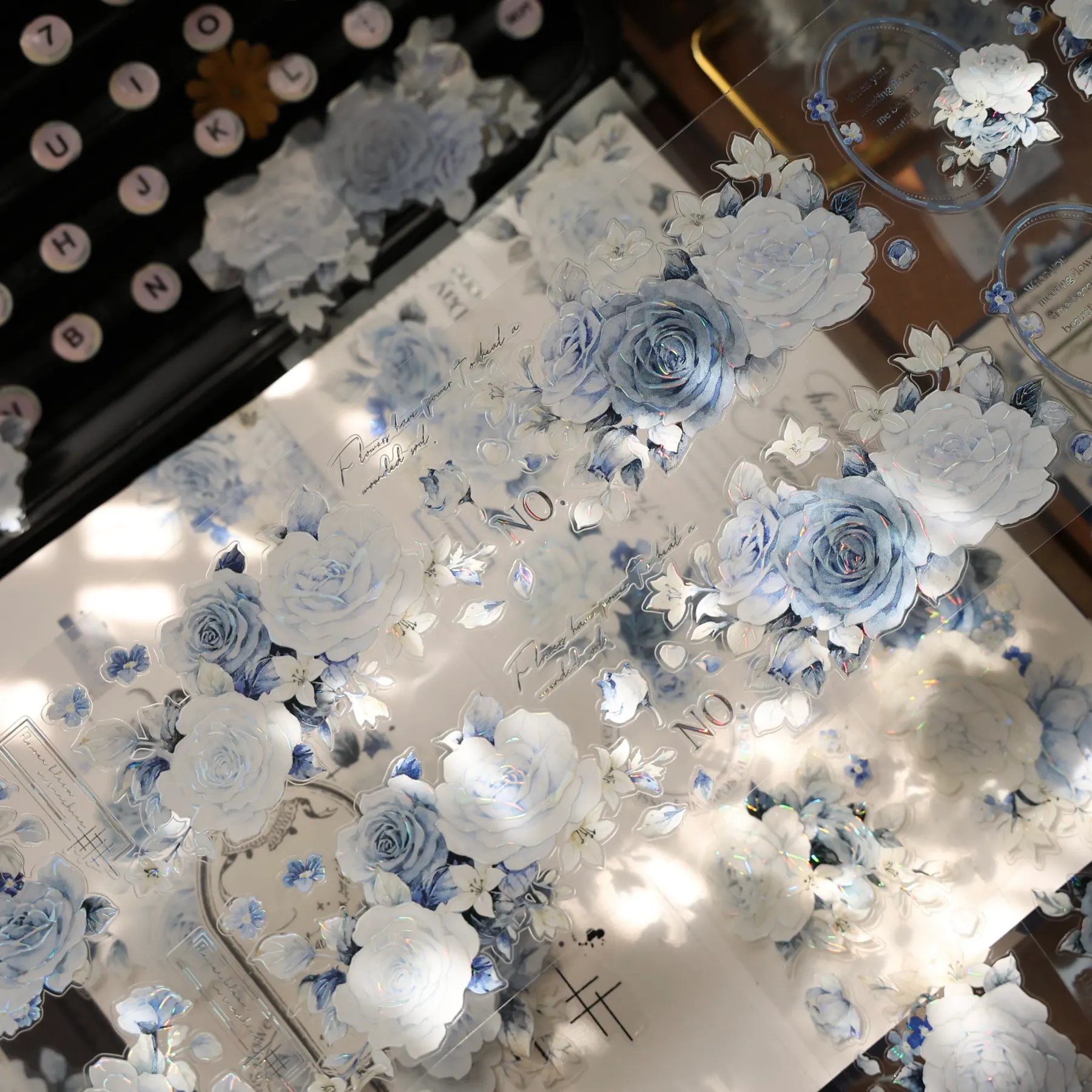 YIER Studio Blue Rose Theme PET Washi Tape 1.97*196.85 inch