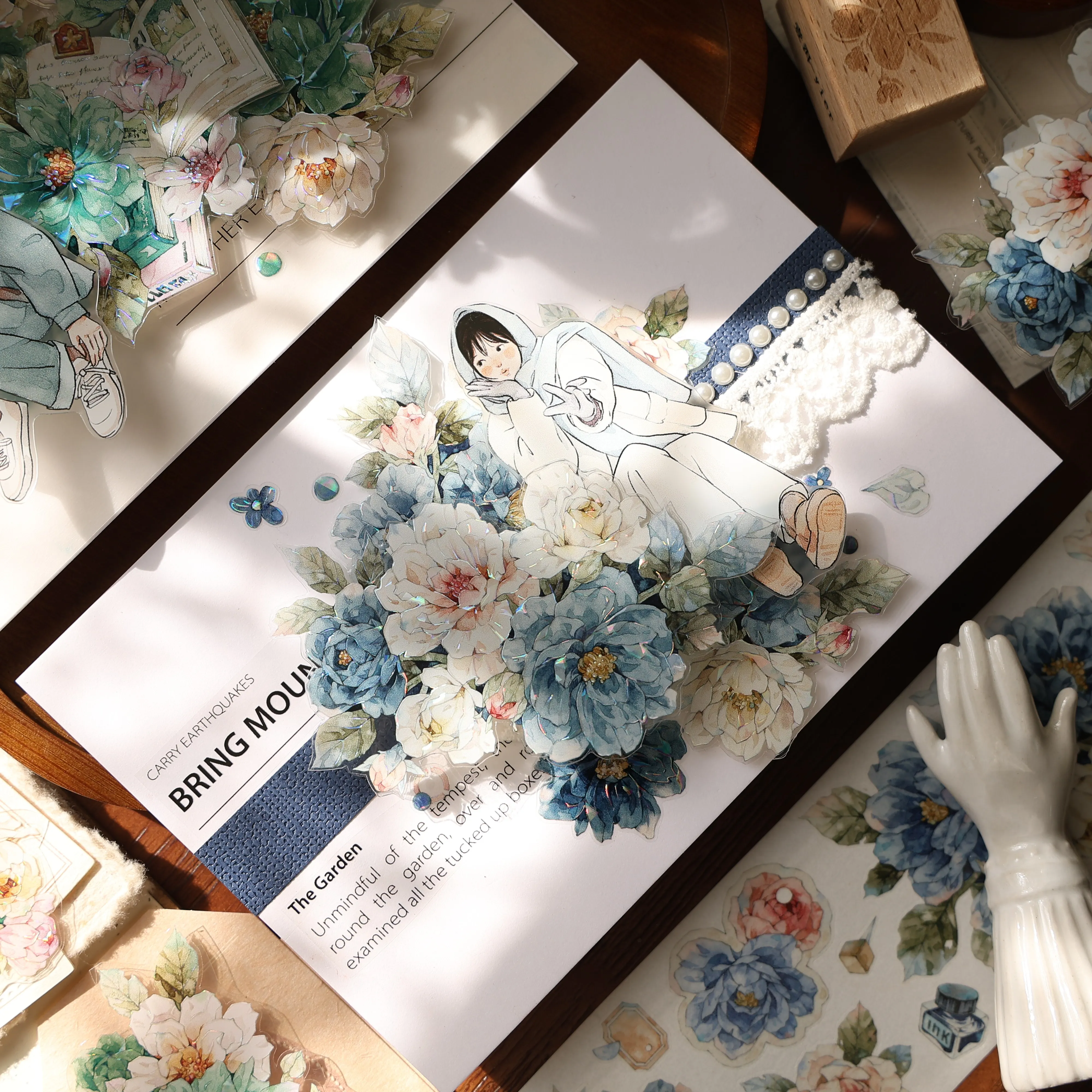 YIER Studio Blue green flowers PET Washi Tape 2.17*196.85 inch