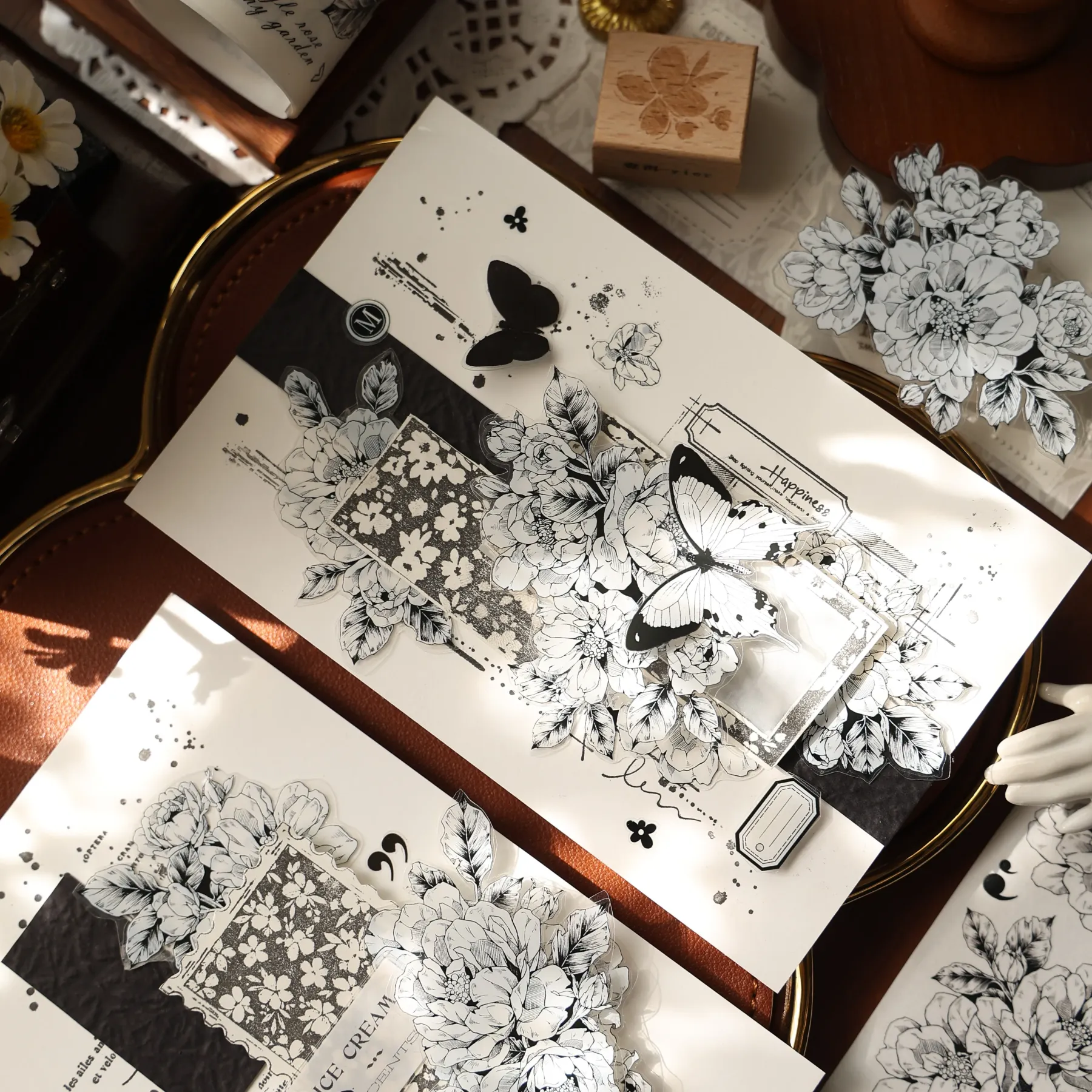 YIER Studio White line drawing of flowers PET Washi Tape 2.17*196.85 inch