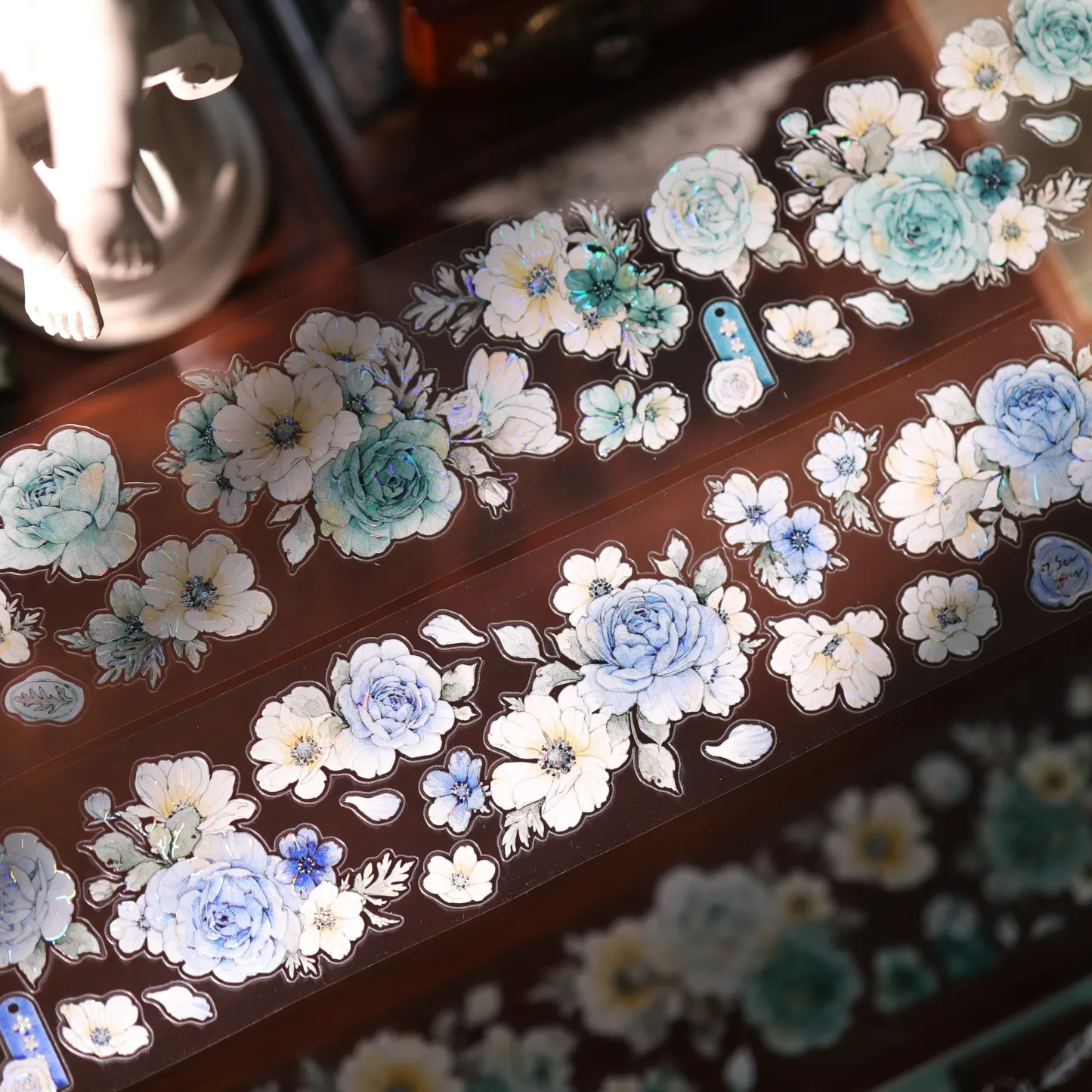 YIER Studio Pre-cut Blue and cyan flowers PET Tape 2.17*196.85 inch