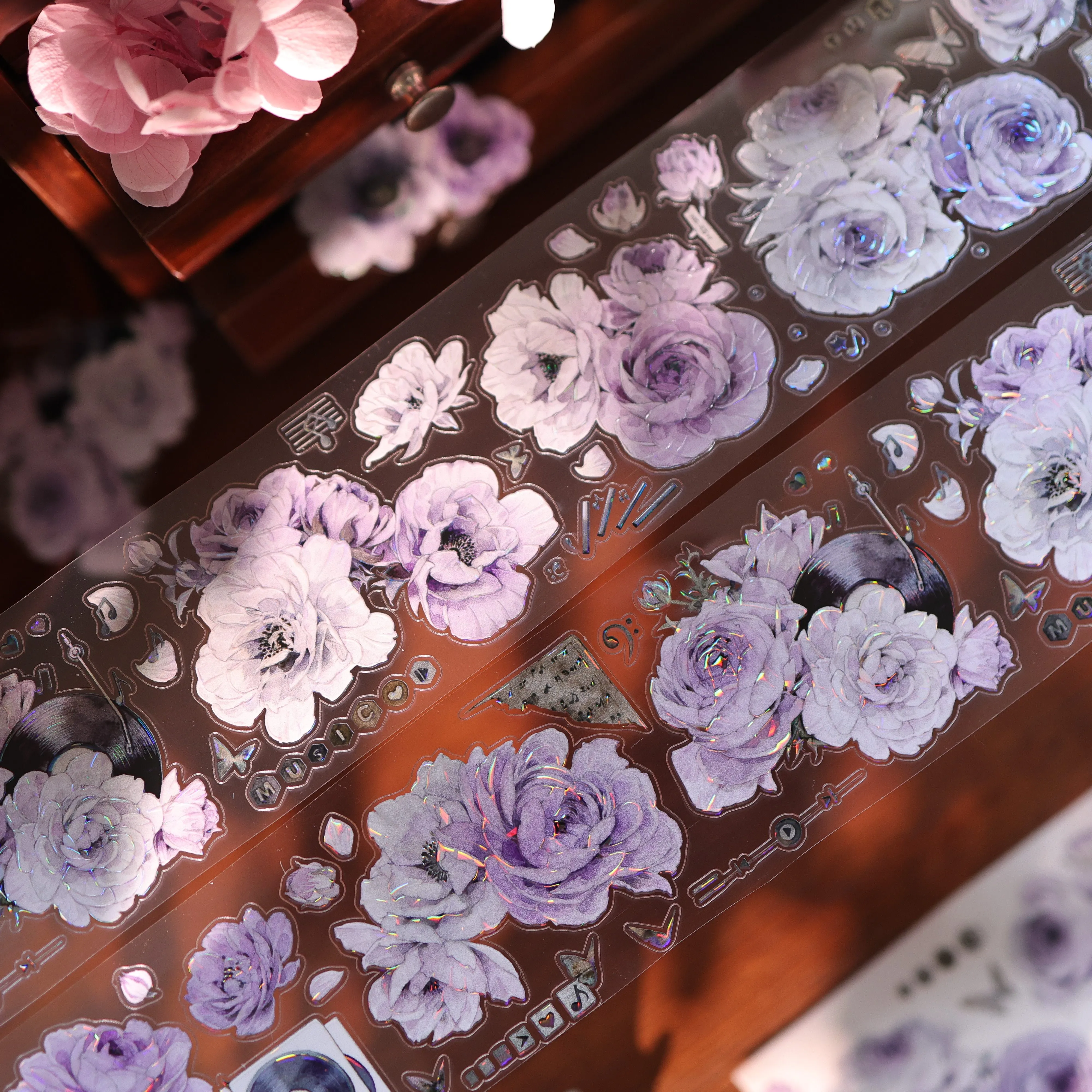 YIER Studio Pre-cut Purple flowers PET Tape 2.36*196.85 inch