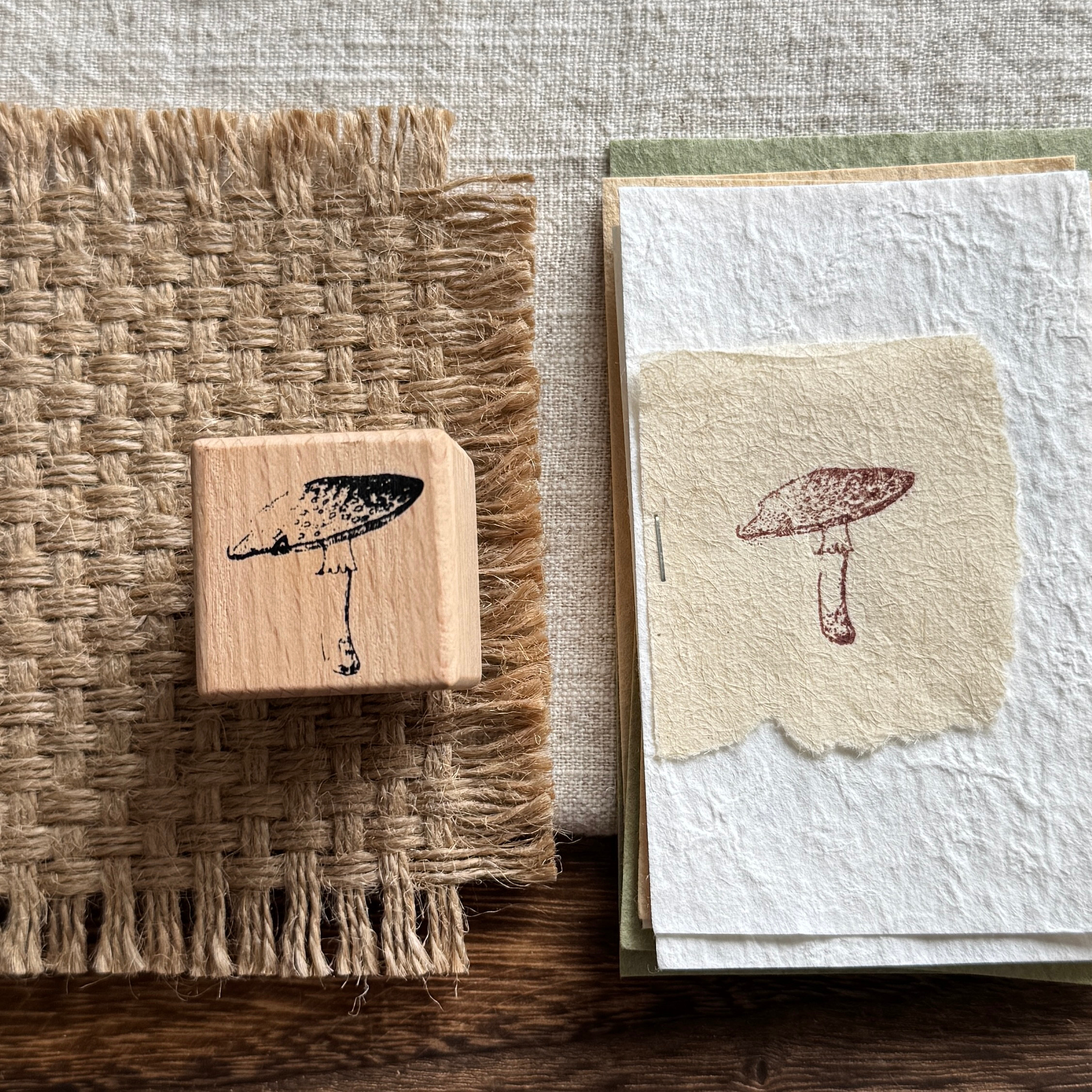 Vintage Nature Sketch Wooden Rubber Stamp | Butterfly Mushroom Dragonfly Botanical