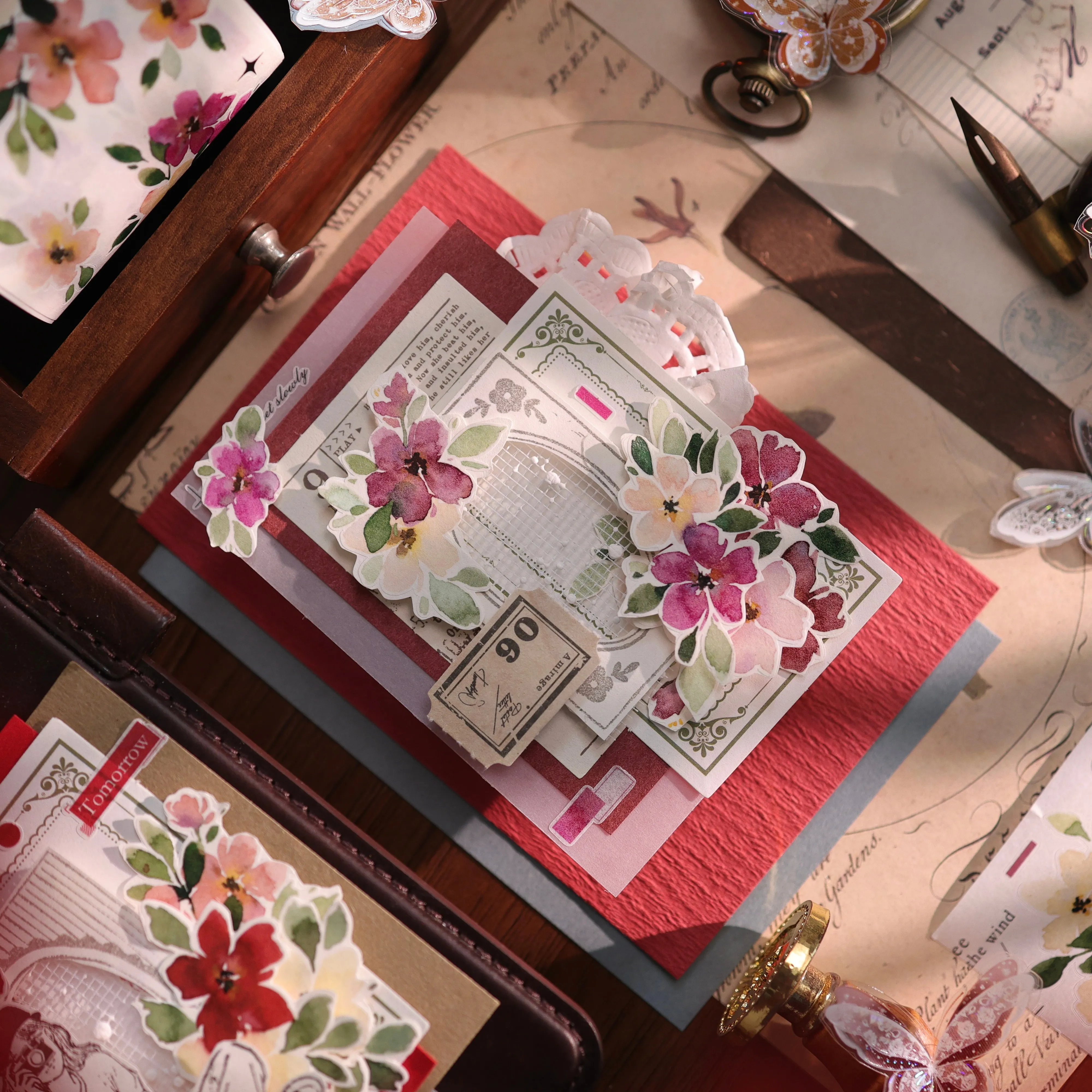 YIER Studio Pre-cut Red flowers PET Tape 2.36×118.11 inch