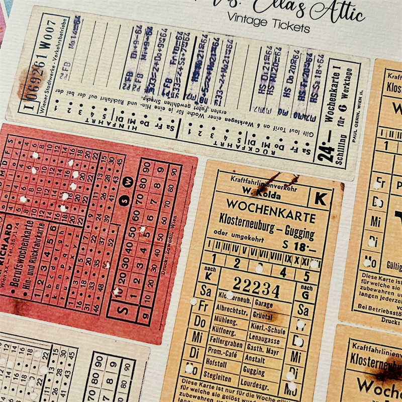 4Sheet/Pack Vintage Distressed Ticket Label Scrapbook A4 Background Material Paper