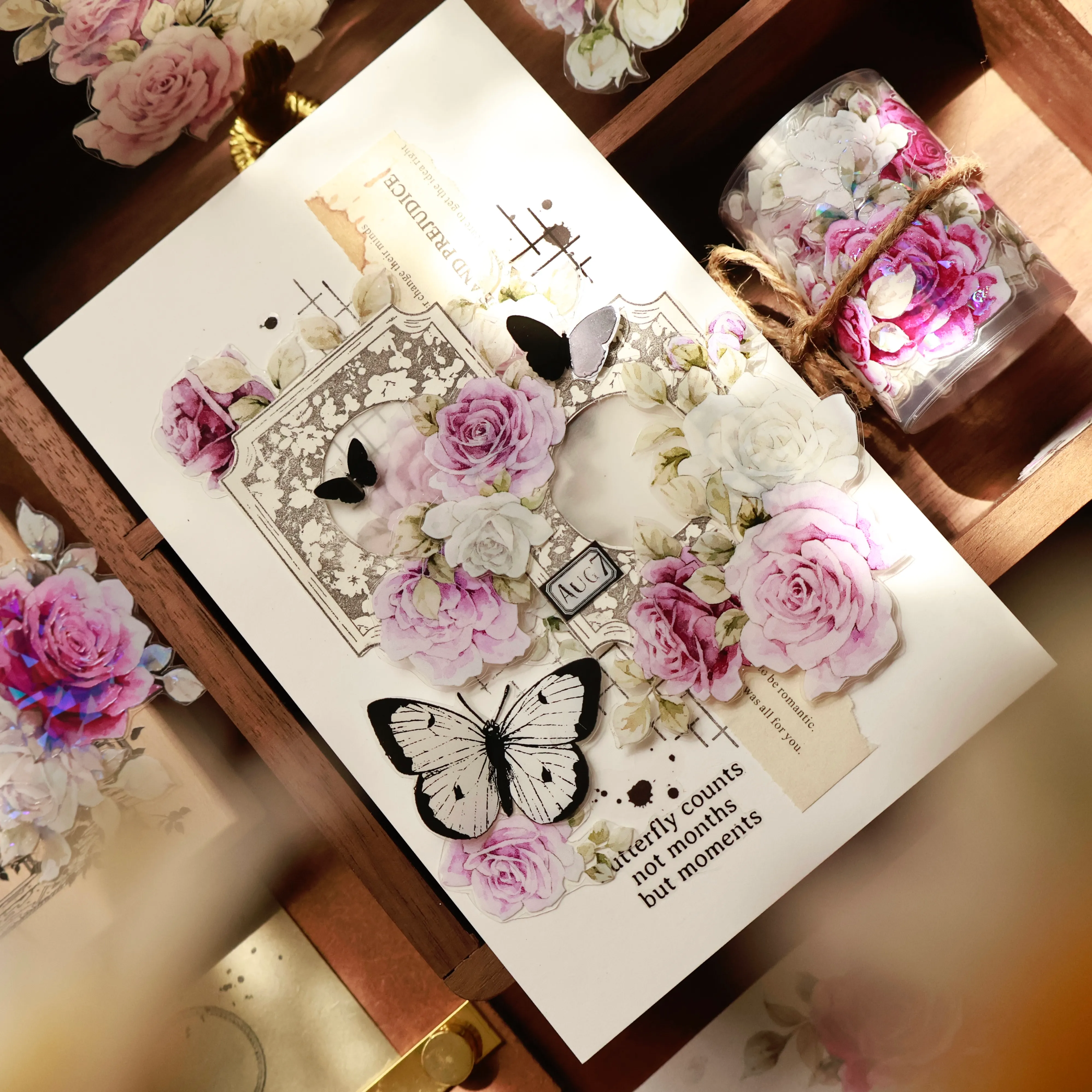 YIER Studio Pinkish-purple flowers Washi PET Tape 2.17*196.85 inch