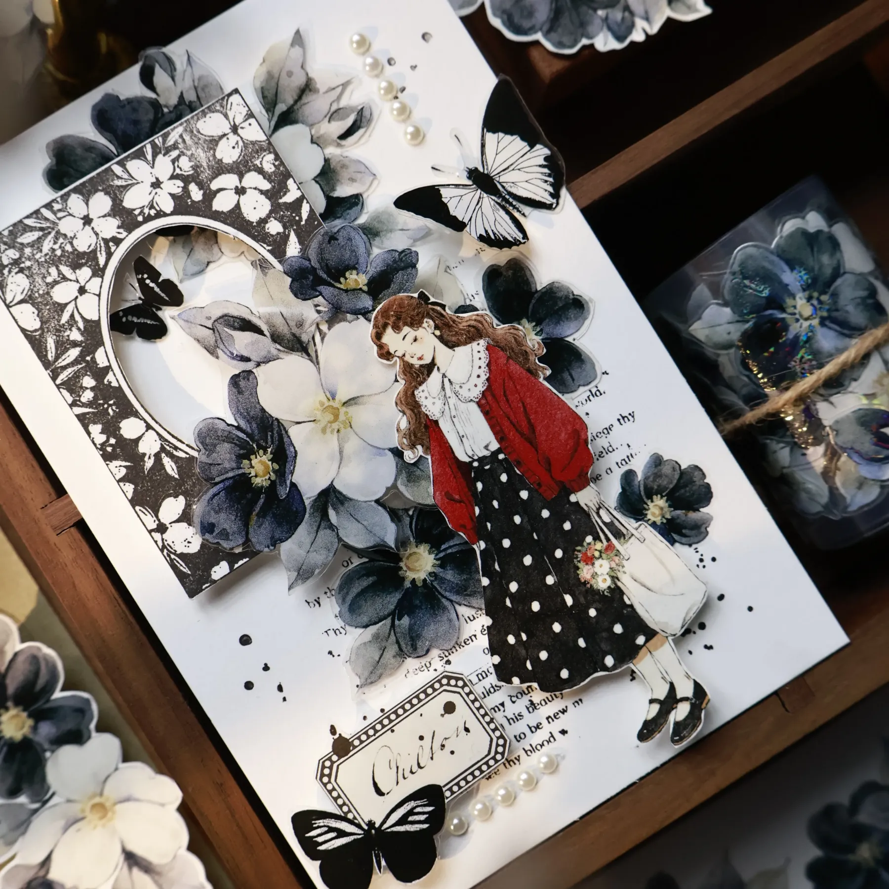 YIER StudioBlack and white flowers Washi PET Tape 2.17*196.85 inch