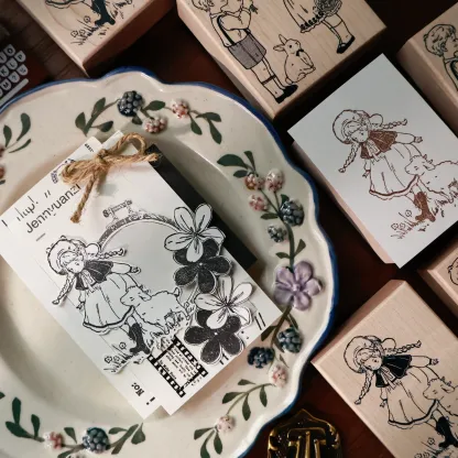 YIER Studio Cute girl Wood Stamp