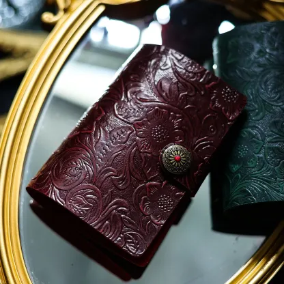 Vintage Genuine Leather M5 Ring Binder Notebook | Pocket Size Refillable Journal with 90 Blank Sheets