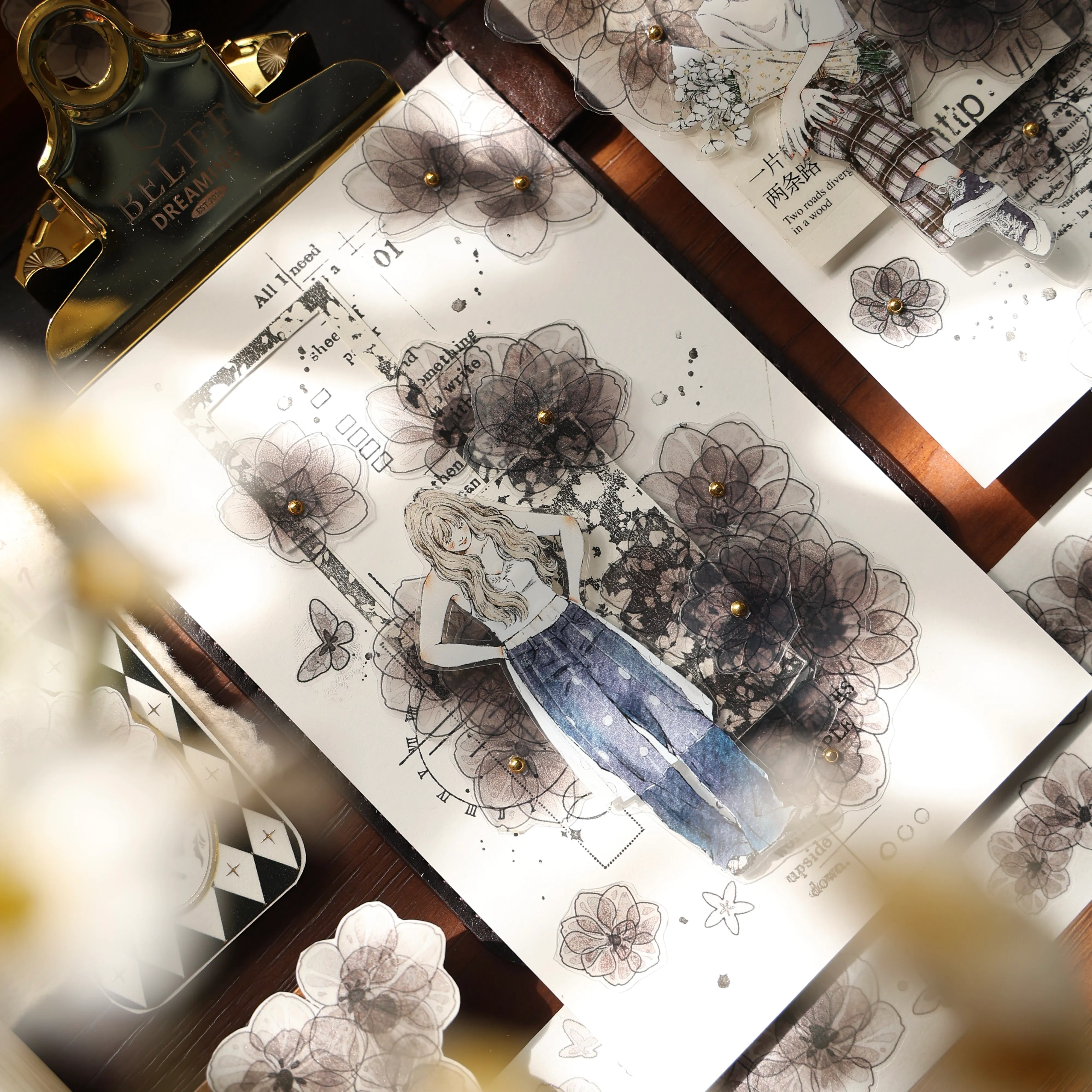 YIER Studio Transparent black flowers PET Washi Tape 1.97*196.85 inch