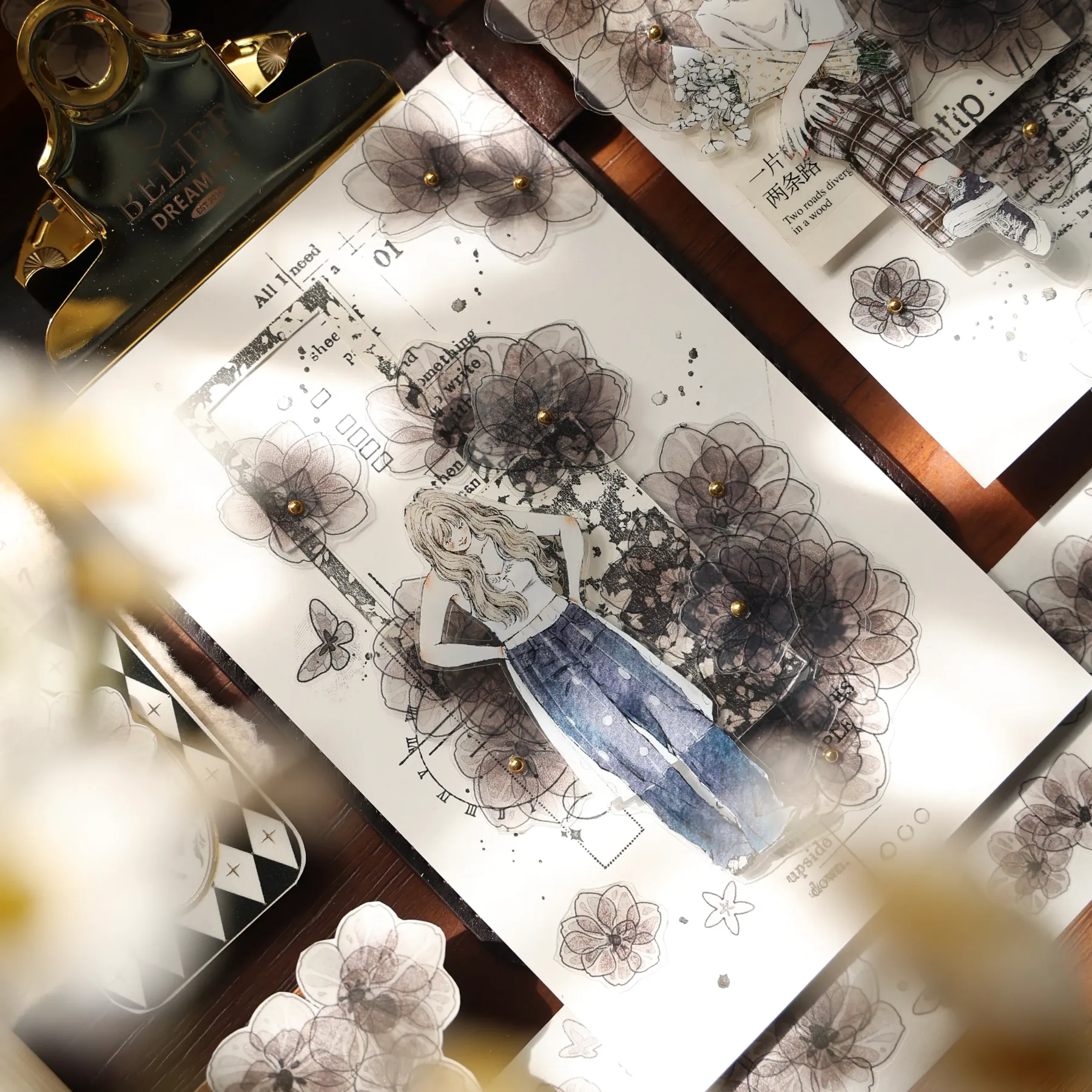 YIER Studio Transparent black flowers PET Washi Tape 1.97*196.85 inch