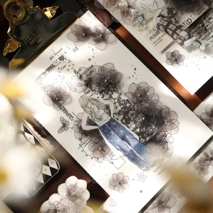 YIER Studio Transparent black flowers PET Washi Tape 1.97*196.85 inch