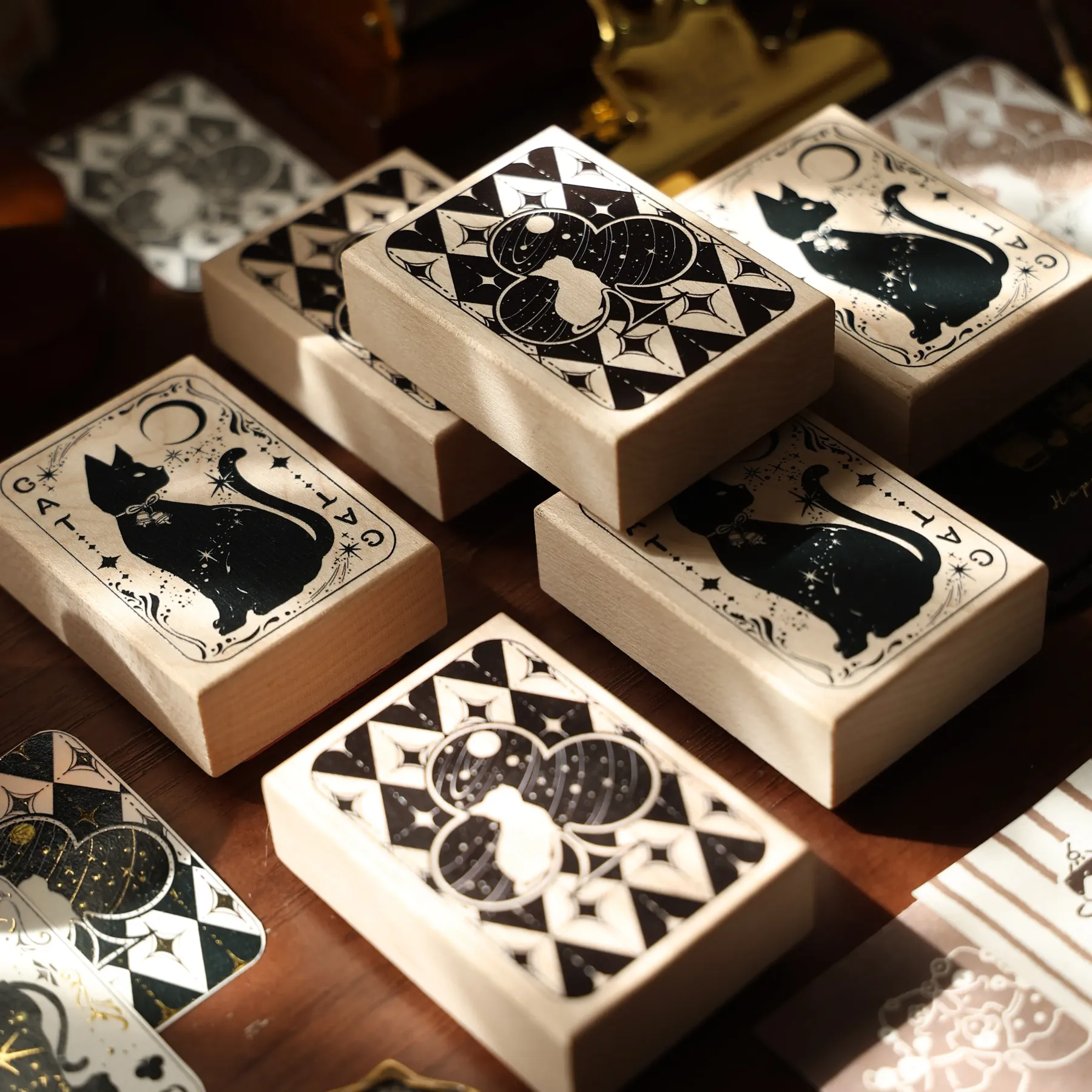 YIER Studio Playing cards Cat Wood Stamp