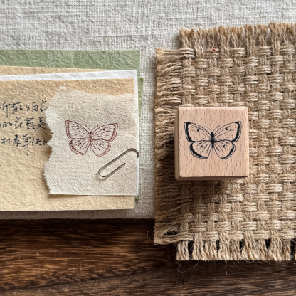 Vintage Nature Sketch Wooden Rubber Stamp | Butterfly Mushroom Dragonfly Botanical