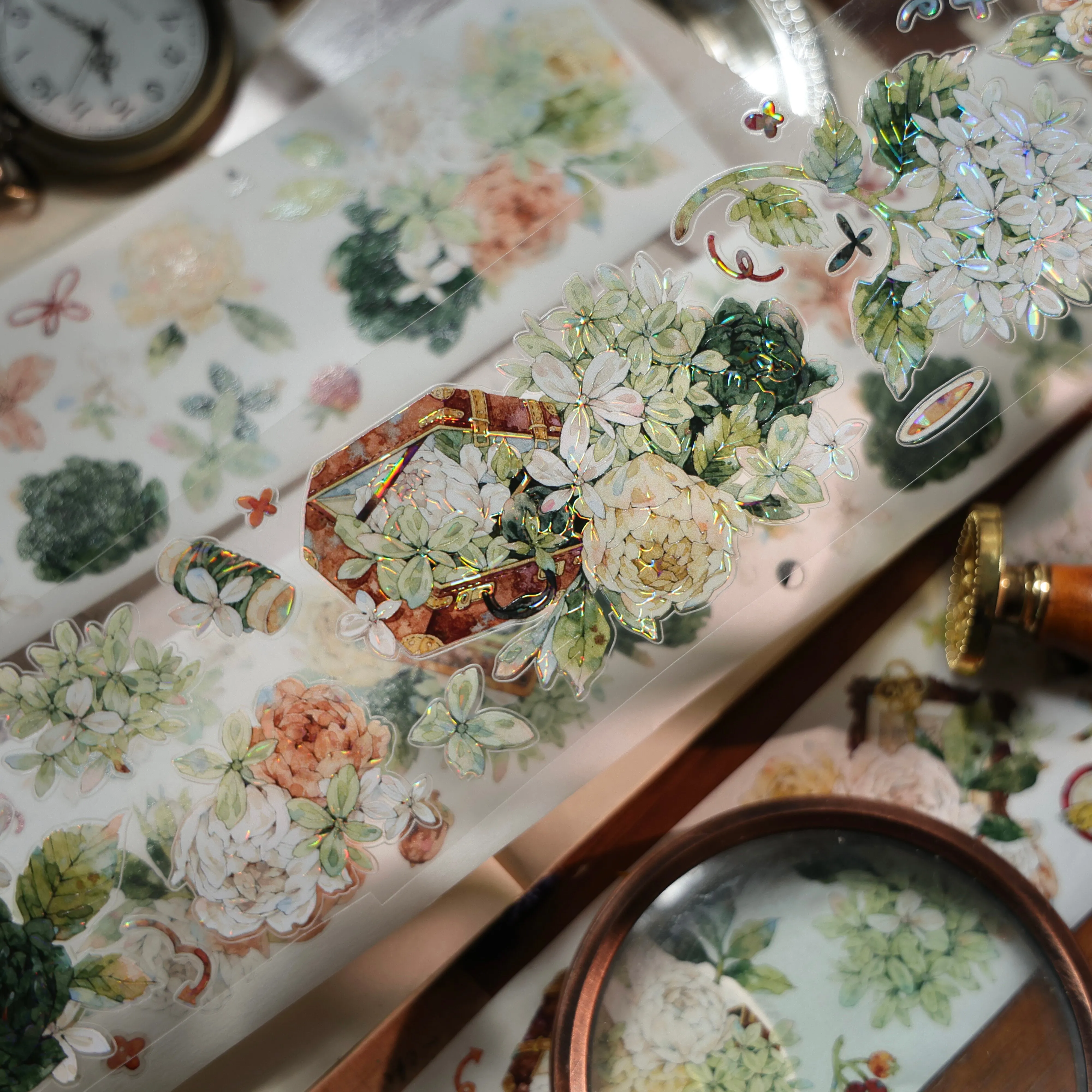YIER Studio Pre-cut Green flowers PET Tape 2.17×118.11 inch