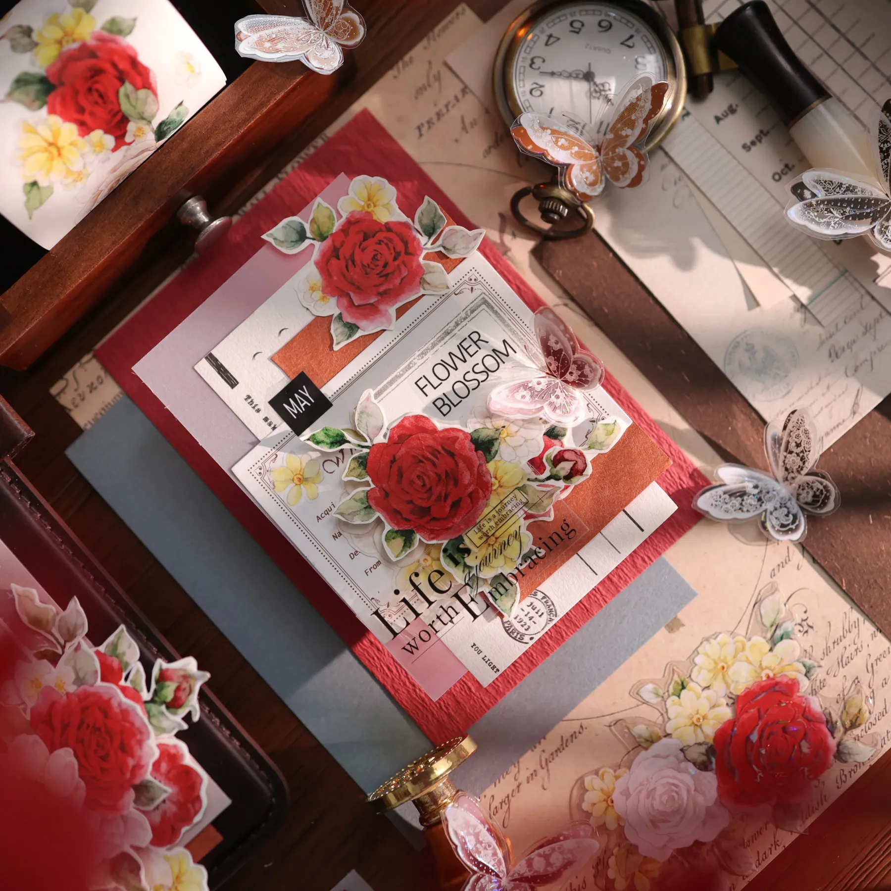 YIER Studio Pre-cut Red flowers PET Tape 2.17×118.11 inch