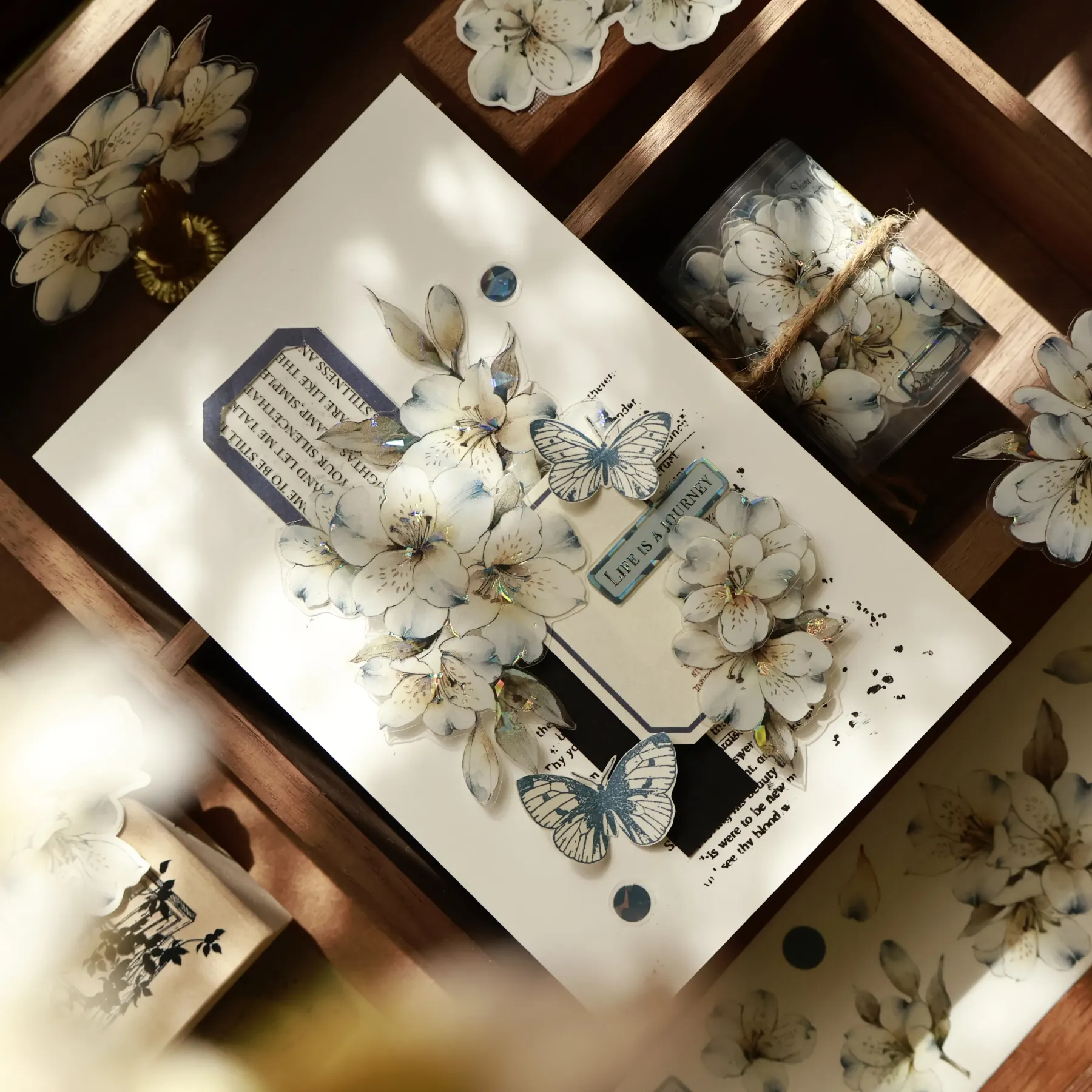 YIER Studio White flowers Washi PET Tape 2.17 * 78.74 inch