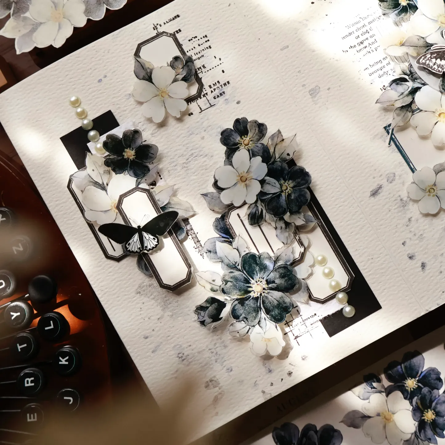 YIER StudioBlack and white flowers Washi PET Tape 2.17*196.85 inch