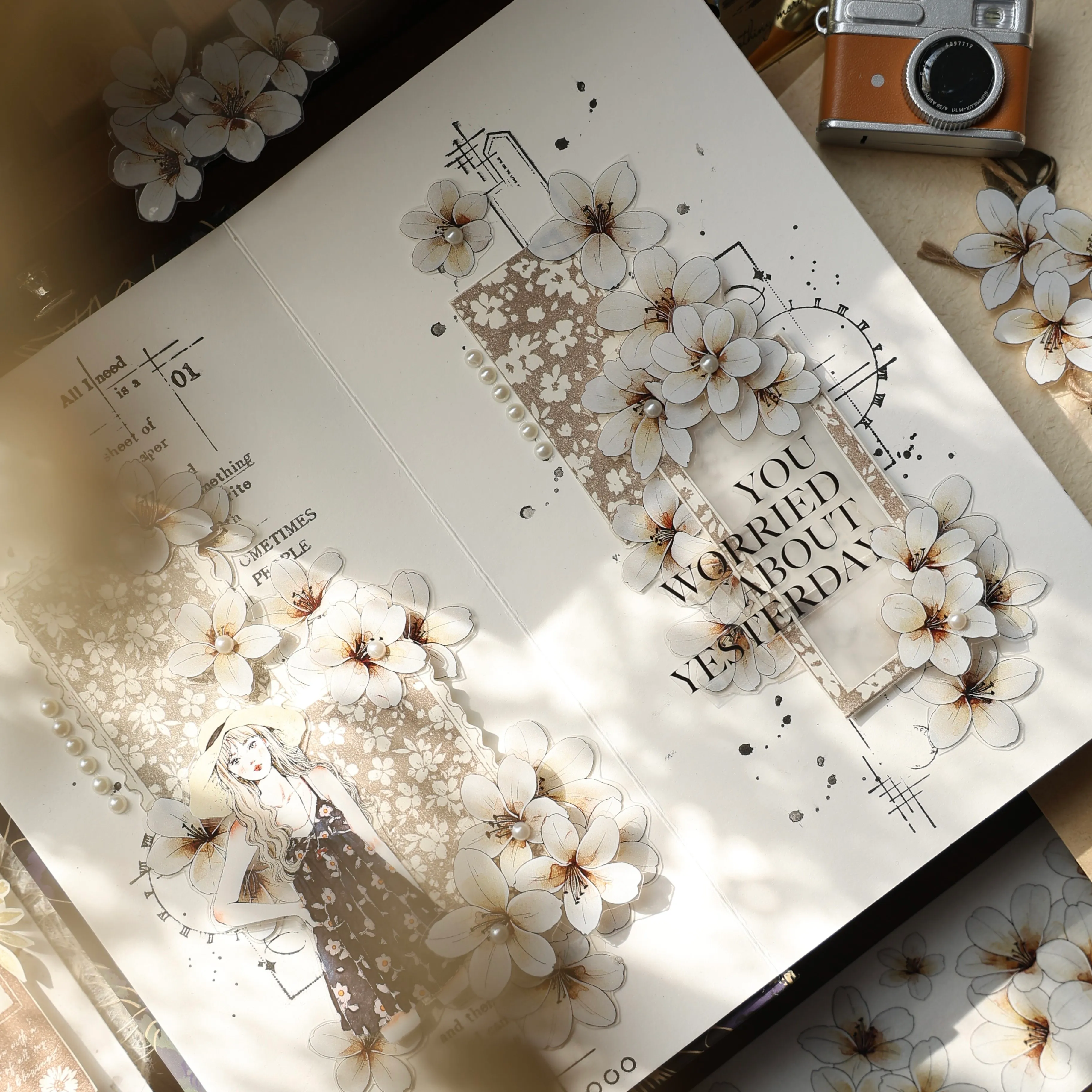 YIER Studio White flowers PET Washi Tape 1.97*196.85 inch