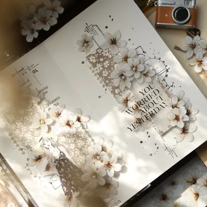 YIER Studio White flowers PET Washi Tape 1.97*196.85 inch