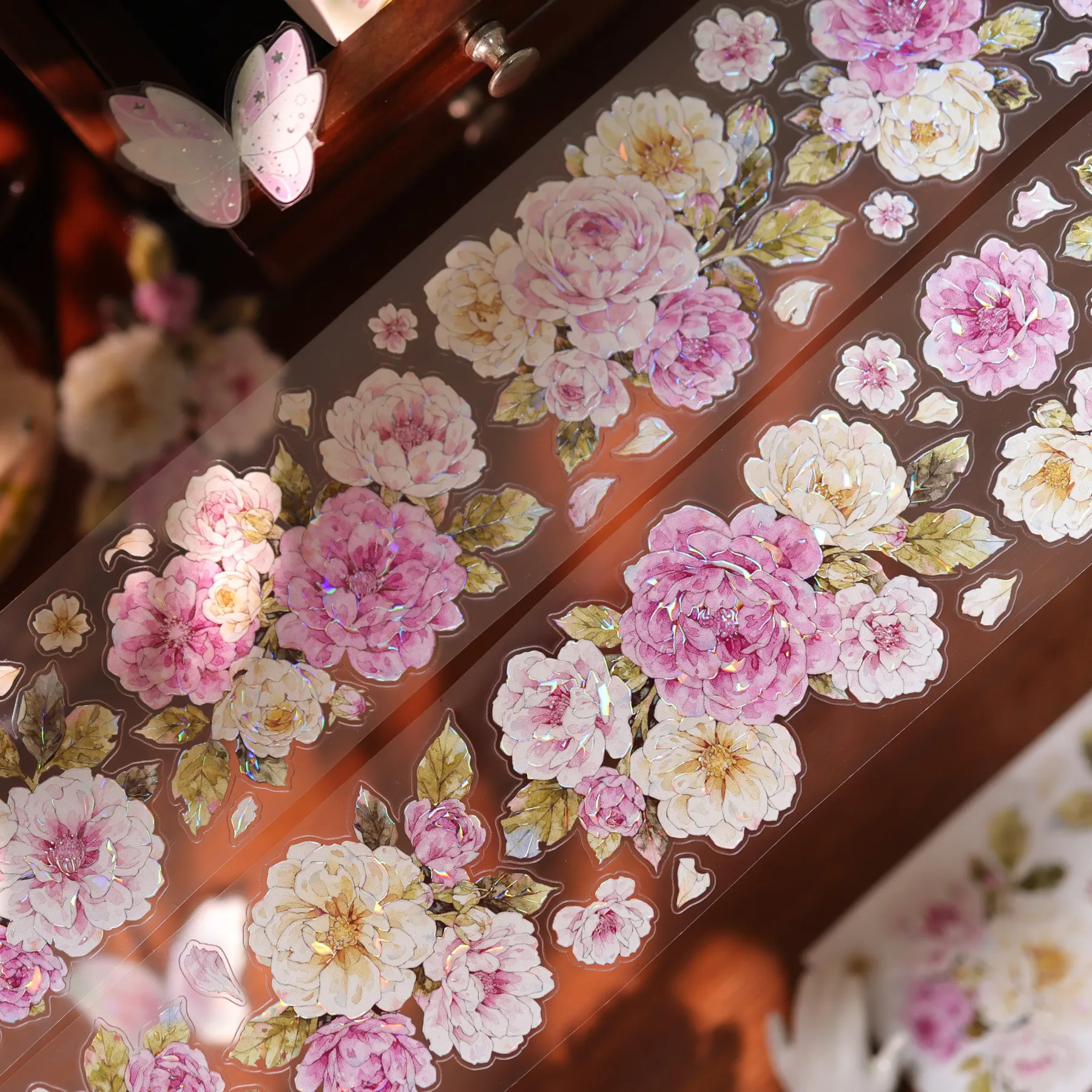 YIER Studio Pre-cut Pink flowers PET Tape 2.17*196.85 inch