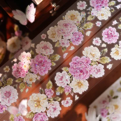 YIER Studio Pre-cut Pink flowers PET Tape 2.17*196.85 inch