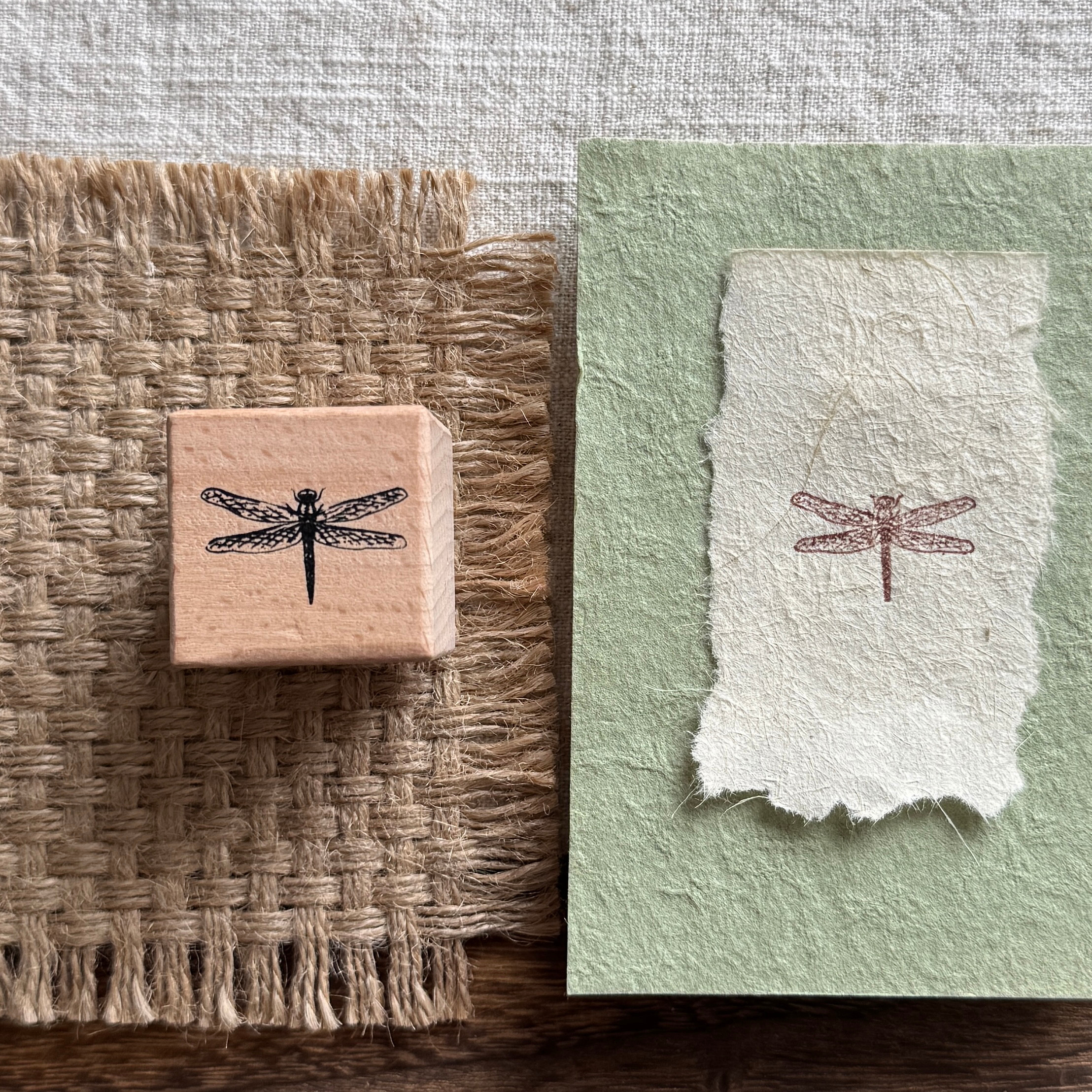 Vintage Nature Sketch Wooden Rubber Stamp | Butterfly Mushroom Dragonfly Botanical