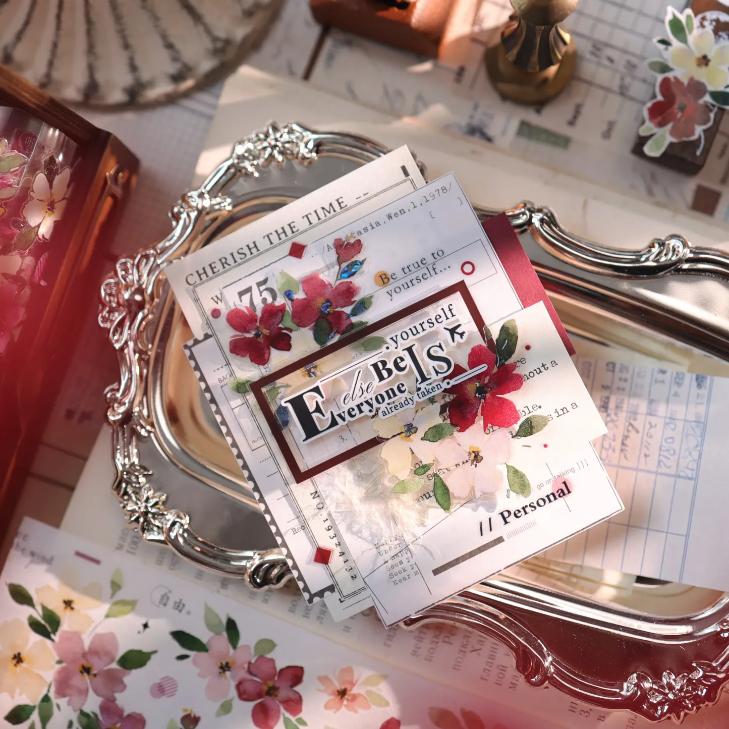 YIER Studio Pre-cut Red flowers PET Tape 2.36×118.11 inch