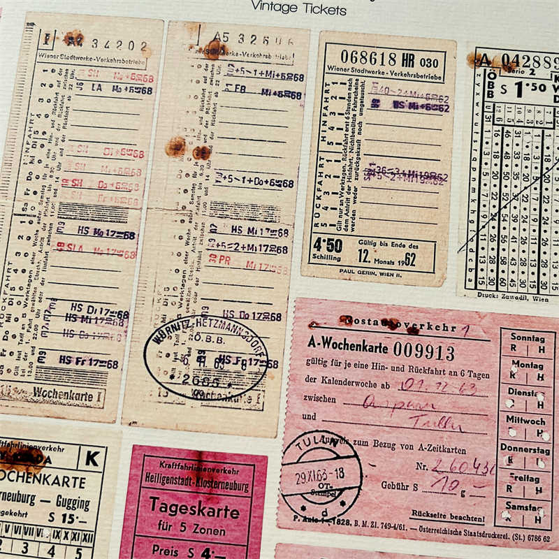 4Sheet/Pack Vintage Distressed Ticket Label Scrapbook A4 Background Material Paper