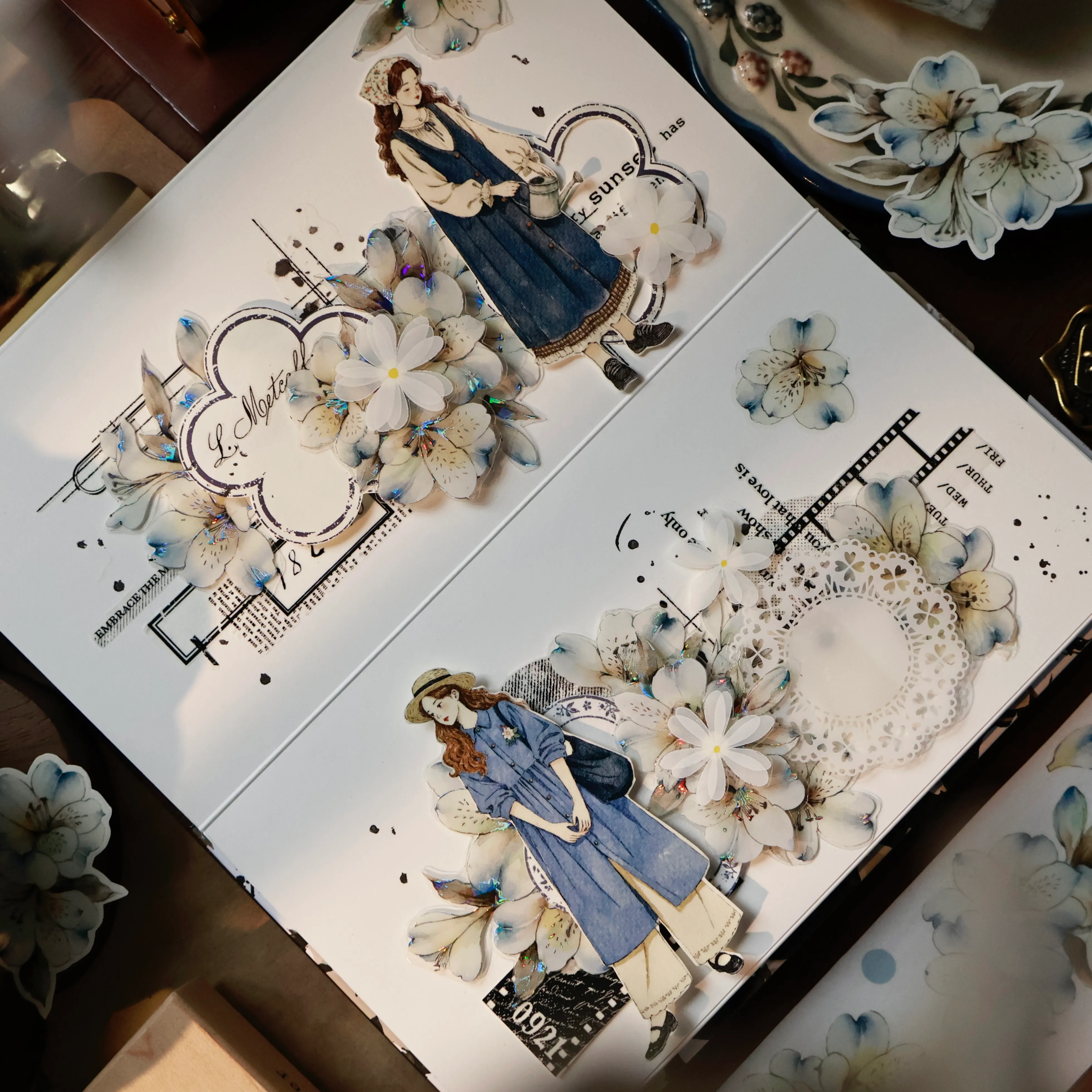 YIER Studio White flowers Washi PET Tape 2.17 * 78.74 inch