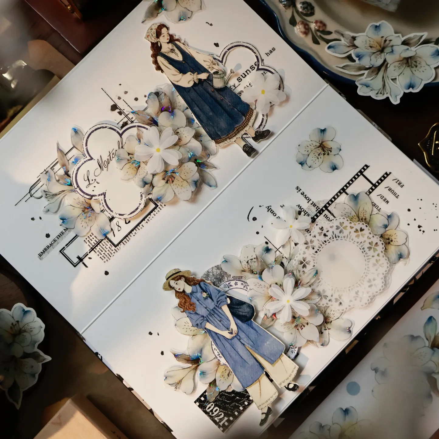 YIER Studio White flowers Washi PET Tape 2.17 * 78.74 inch