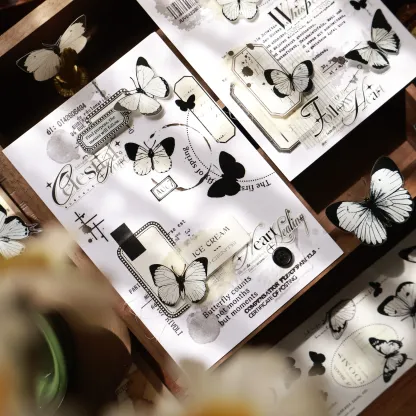 YIER Studio Black and white butterflies Washi PET Tape 2.17*196.85 inch