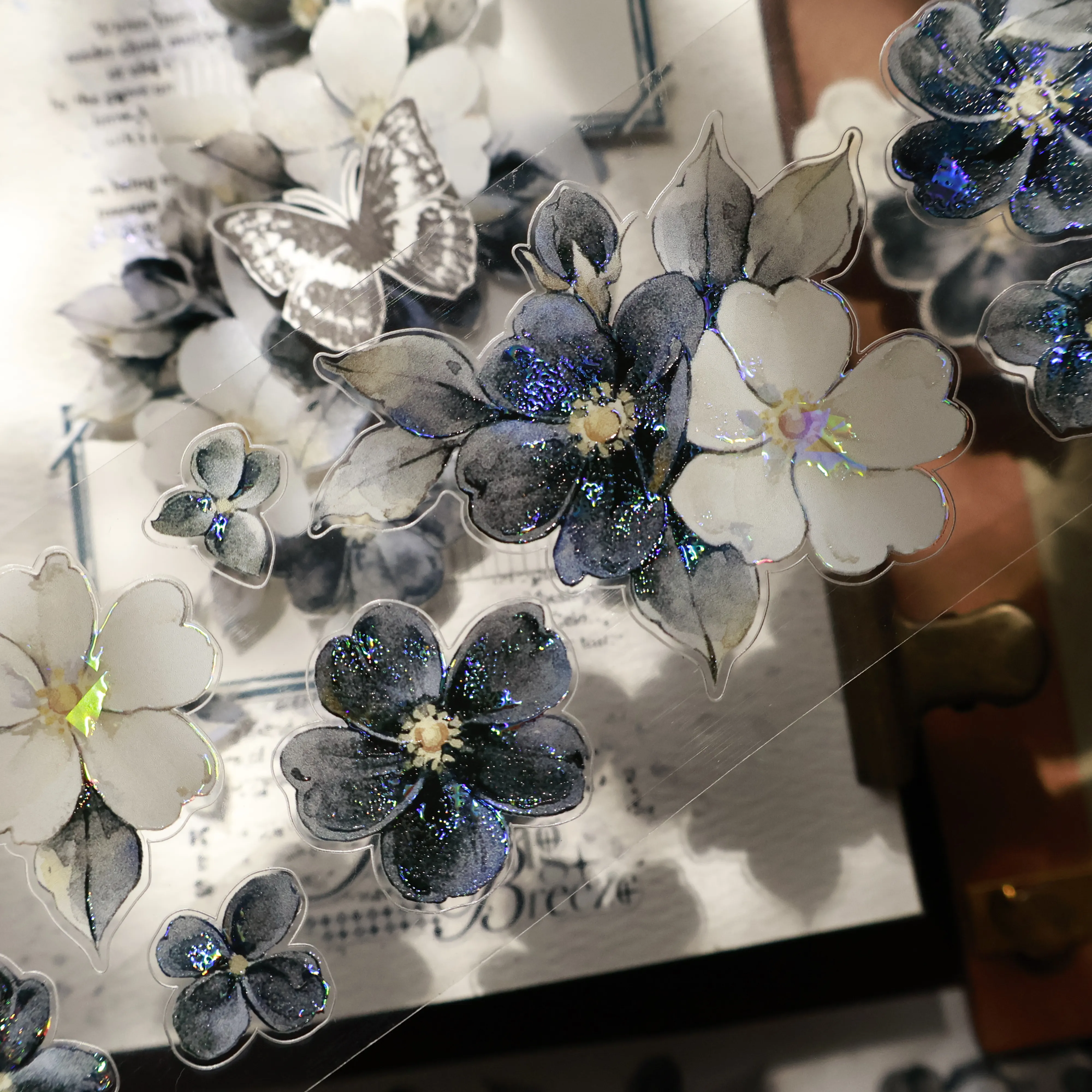 YIER StudioBlack and white flowers Washi PET Tape 2.17*196.85 inch