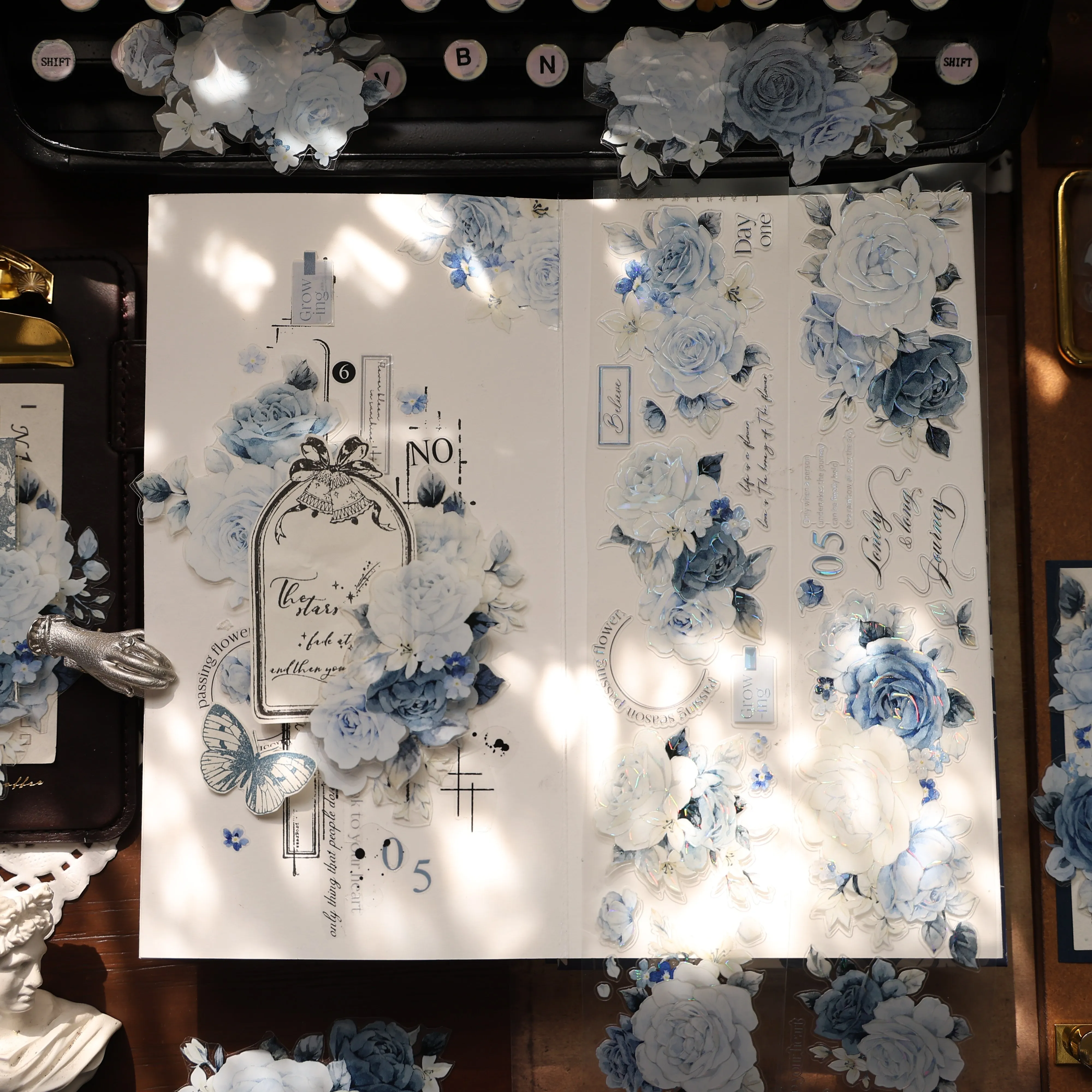 YIER Studio Blue Rose Theme PET Washi Tape 1.97*196.85 inch