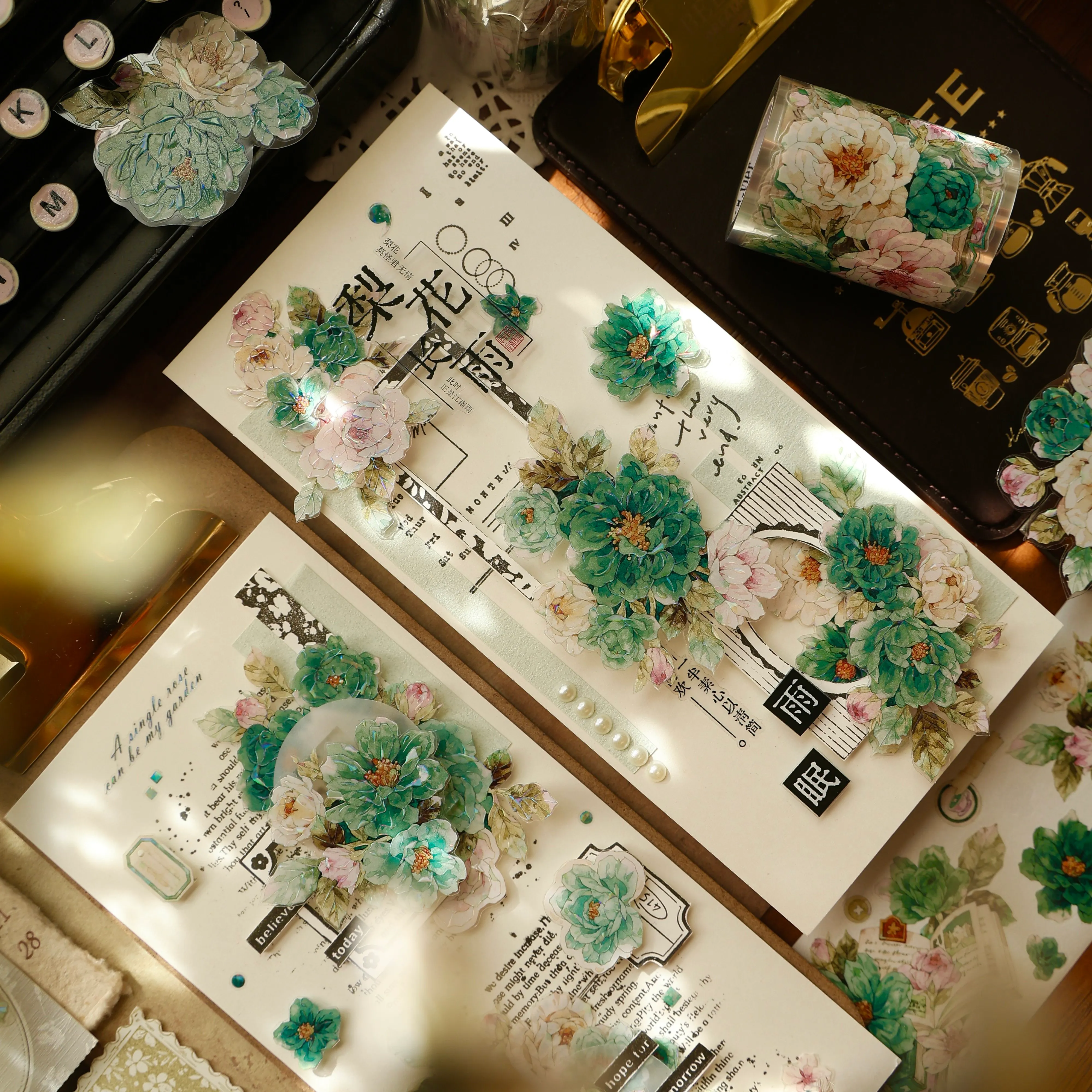 YIER Studio Blue green flowers PET Washi Tape 2.17*196.85 inch