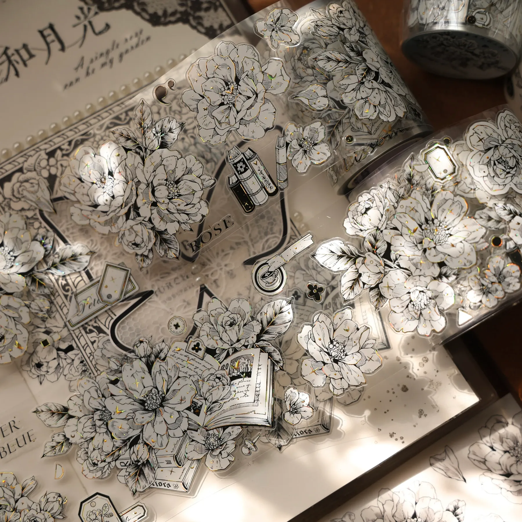 YIER Studio White line drawing of flowers PET Washi Tape 2.17*196.85 inch