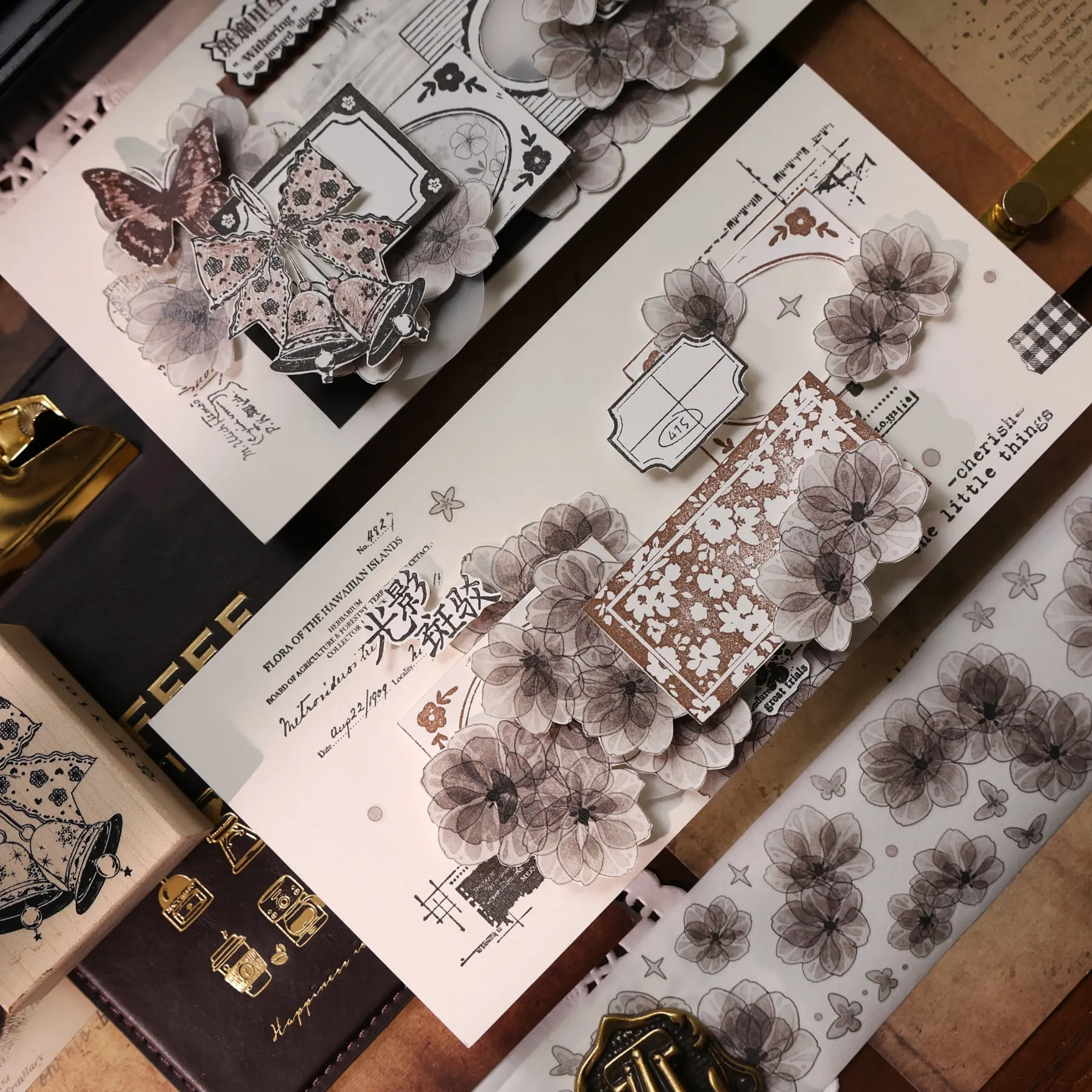 YIER Studio Transparent black flowers PET Washi Tape 1.97*196.85 inch