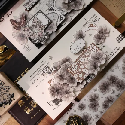 YIER Studio Transparent black flowers PET Washi Tape 1.97*196.85 inch