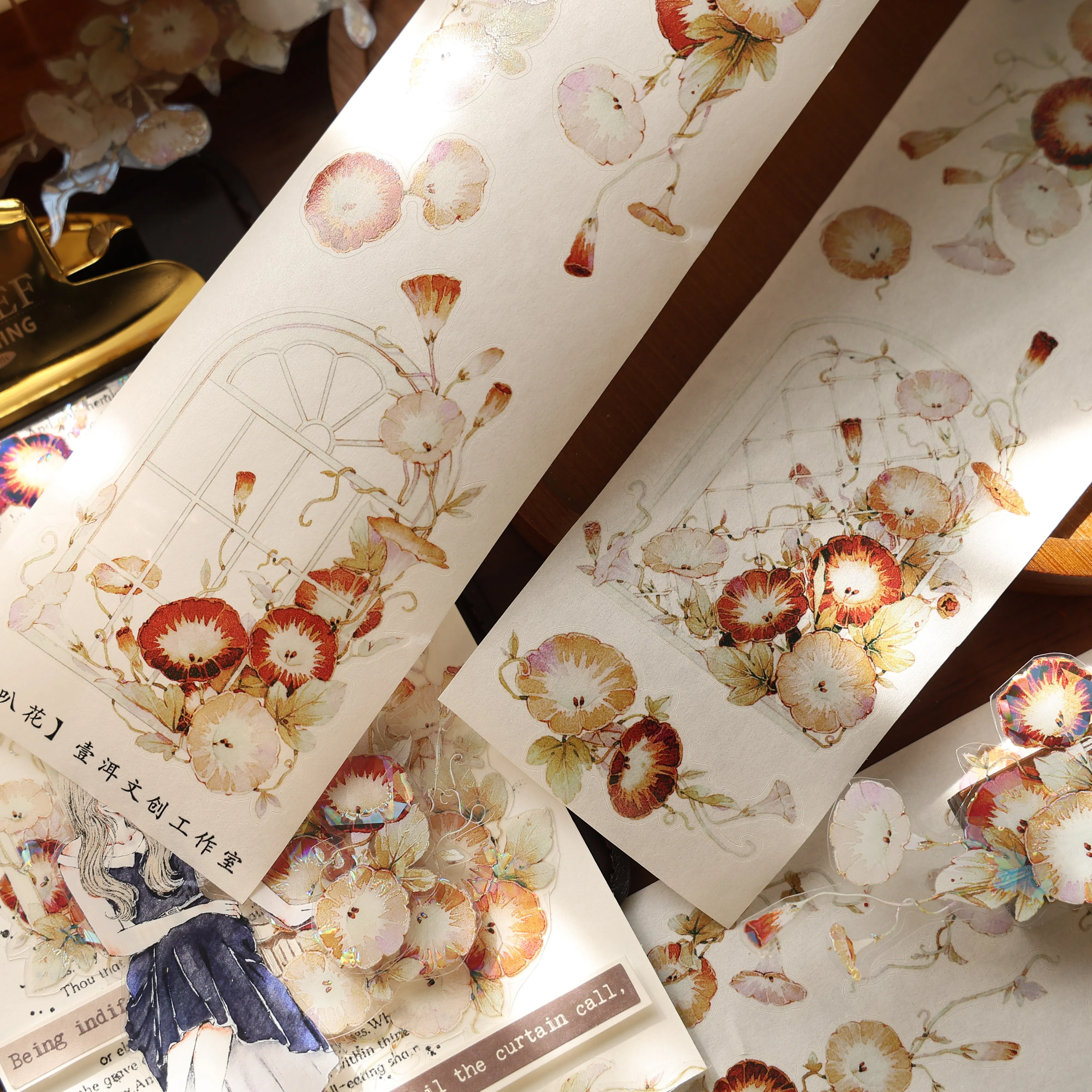 YIER Studio Morning Glory flowers PET Washi Tape 2.56*196.85 inch