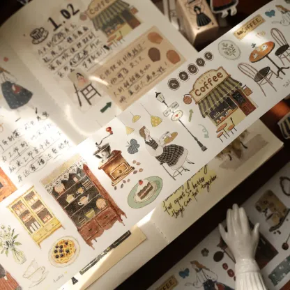 YIER Studio coffee shop Theme PET Washi Tape 2.36*196.85 inch