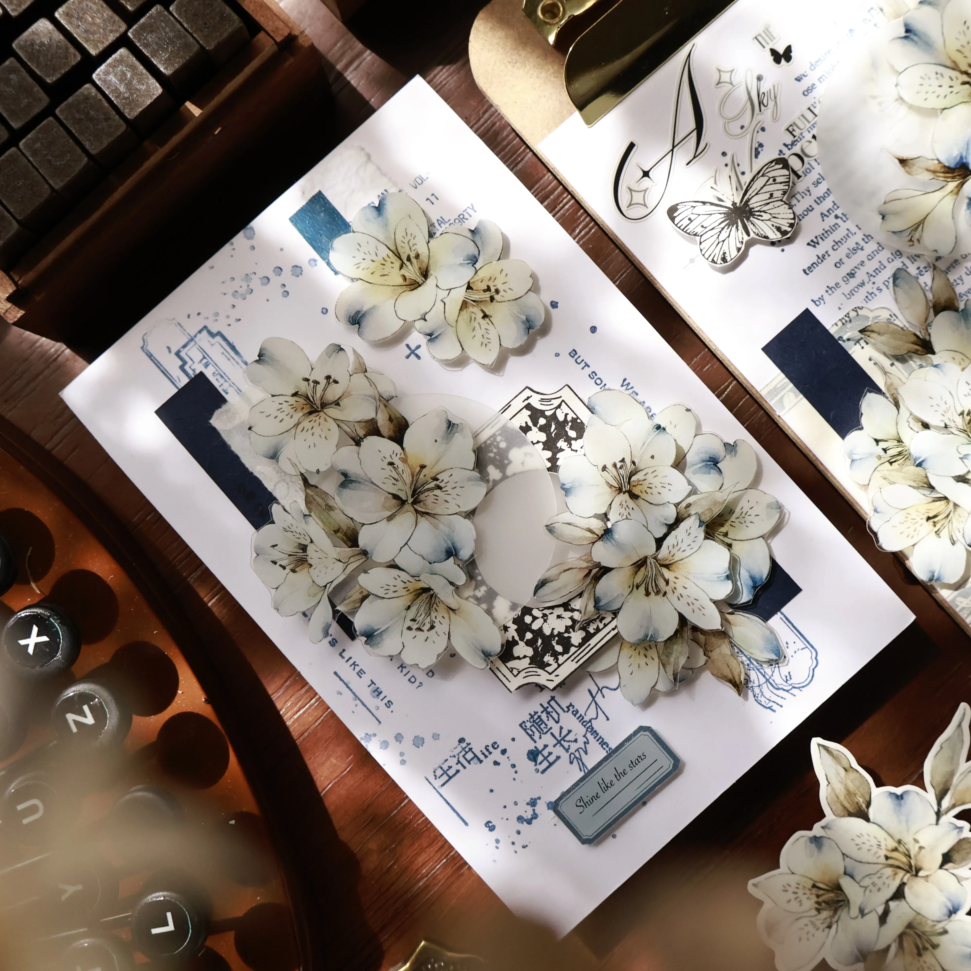 YIER Studio White flowers Washi PET Tape 2.17 * 78.74 inch